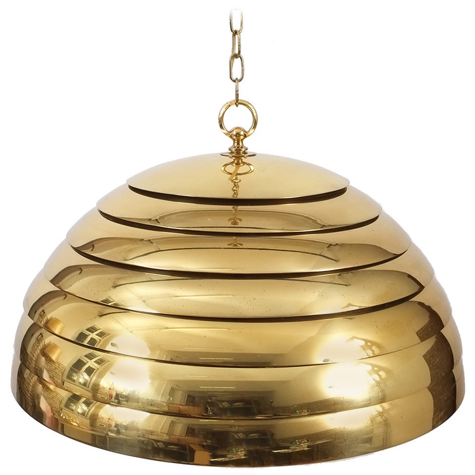 Late 20th Century Florian Schulz Large Brass Dome Pendant with Translucent Diffuser For Sale