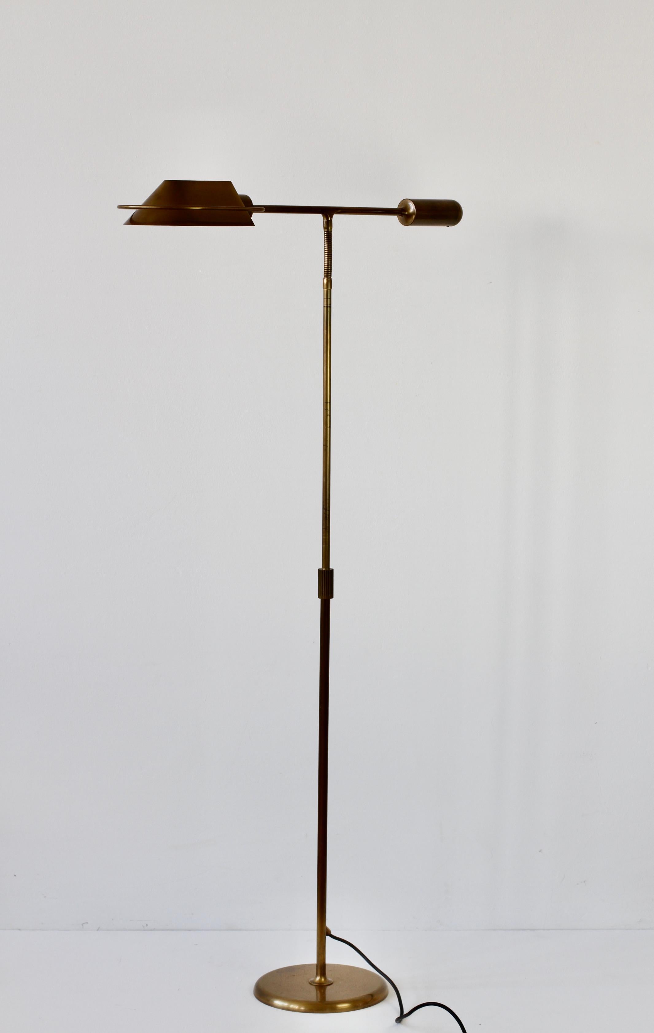 German Florian Schulz Mid-Century Modernist Dimmable Brass 1980s Adjustable Floor Lamp