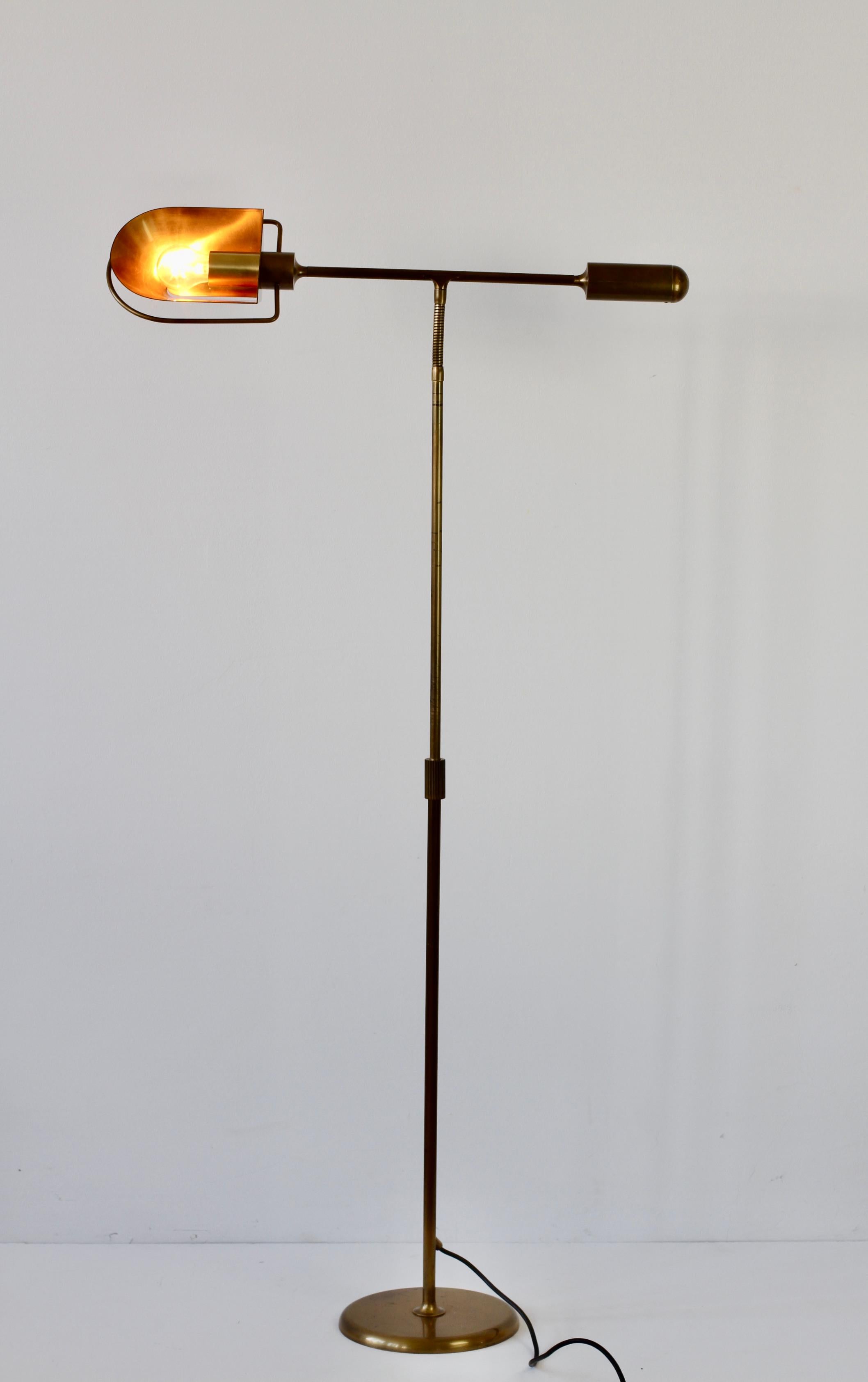 Brushed Florian Schulz Mid-Century Modernist Dimmable Brass 1980s Adjustable Floor Lamp
