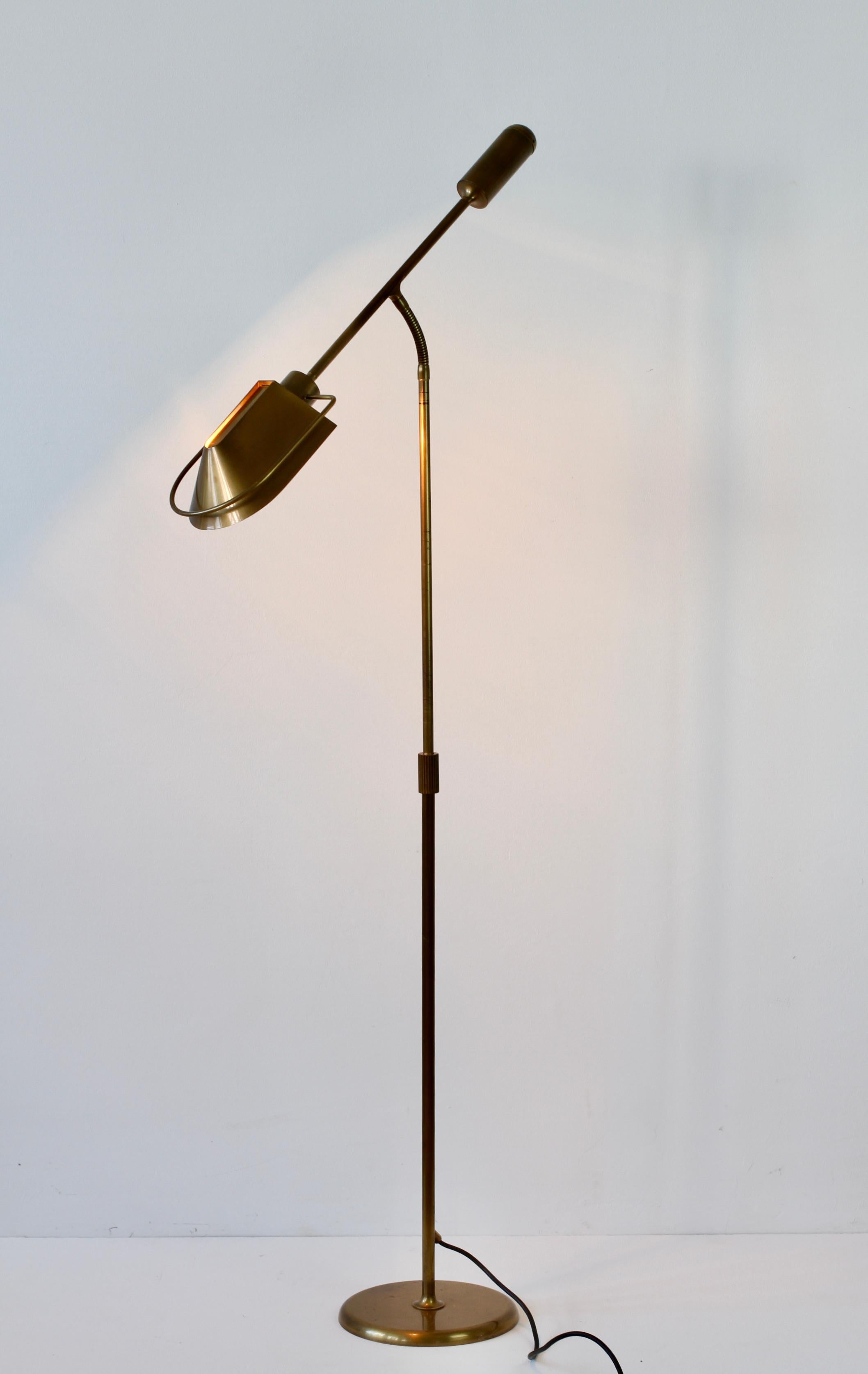 Florian Schulz Mid-Century Modernist Dimmable Brass 1980s Adjustable Floor Lamp 1