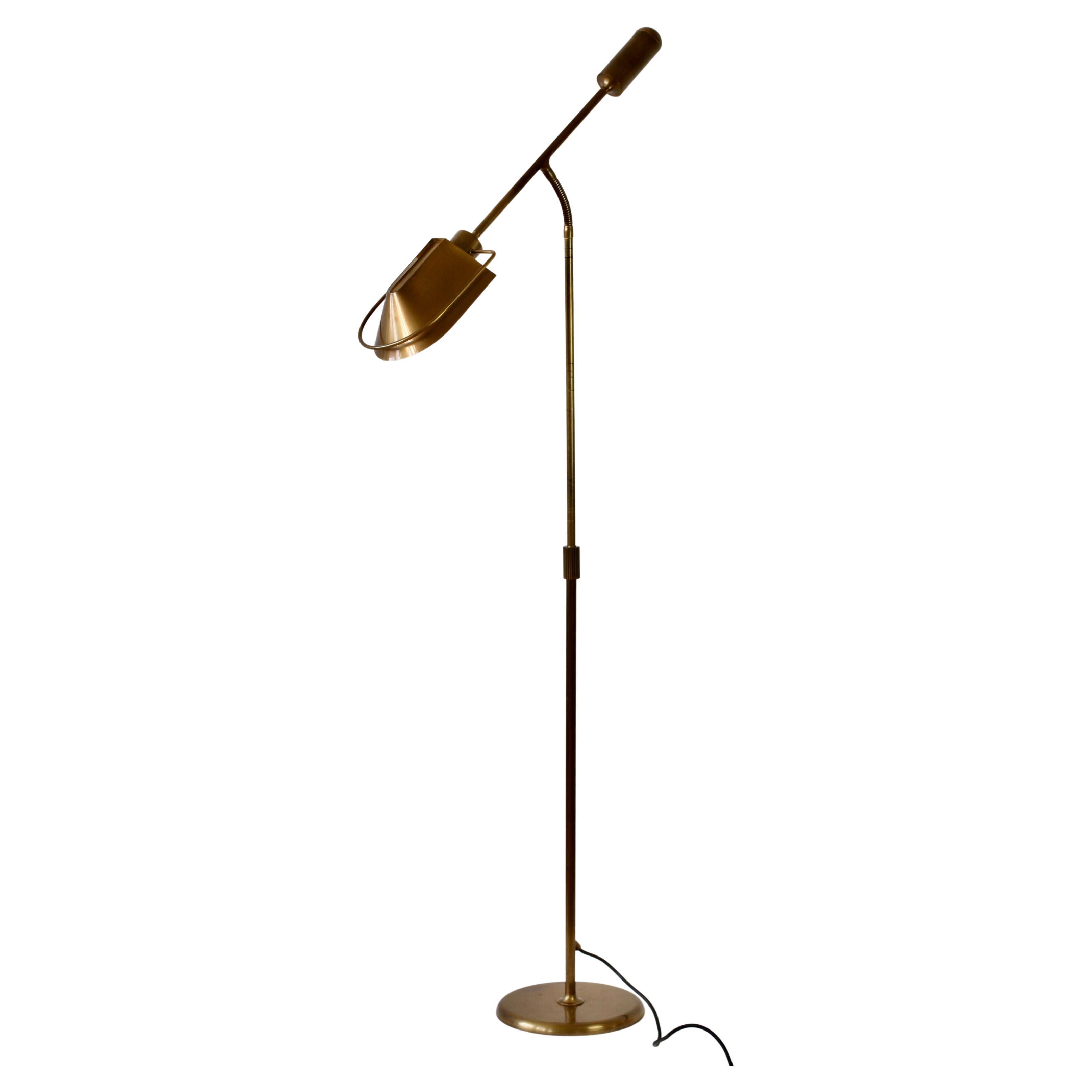 Florian Schulz Mid-Century Modernist Dimmable Brass 1980s Adjustable Floor Lamp