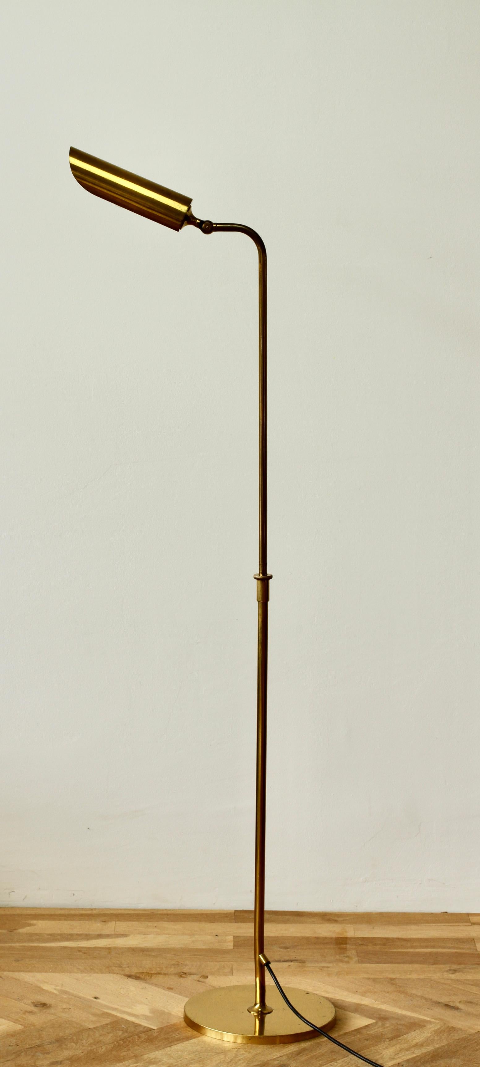 Polished Florian Schulz Mid-Century Vintage Modernist Brass 1970s Adjustable Floor Lamp