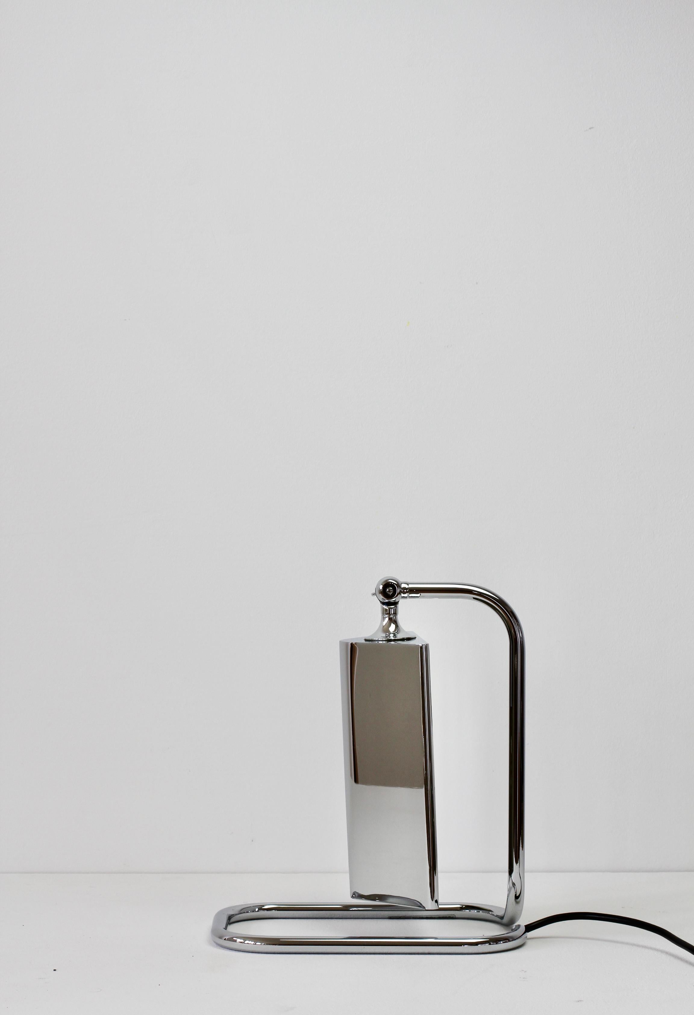 Florian Schulz Mid-Century Vintage Modernist Chrome 1990s Adjustable Table Lamp For Sale 1