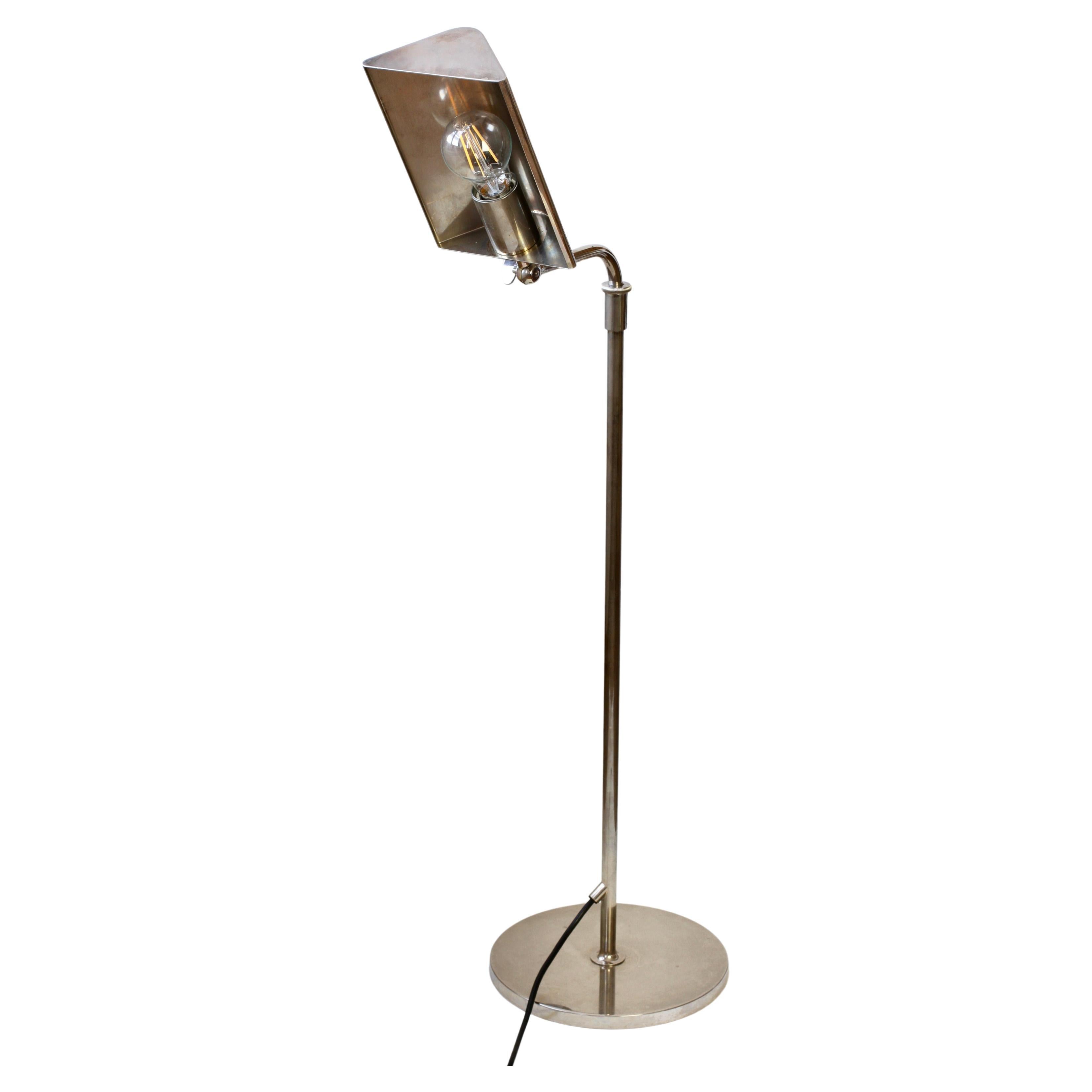 German Florian Schulz Mid-Century Vintage Modernist Nickel Adjustable Floor Lamp Light For Sale