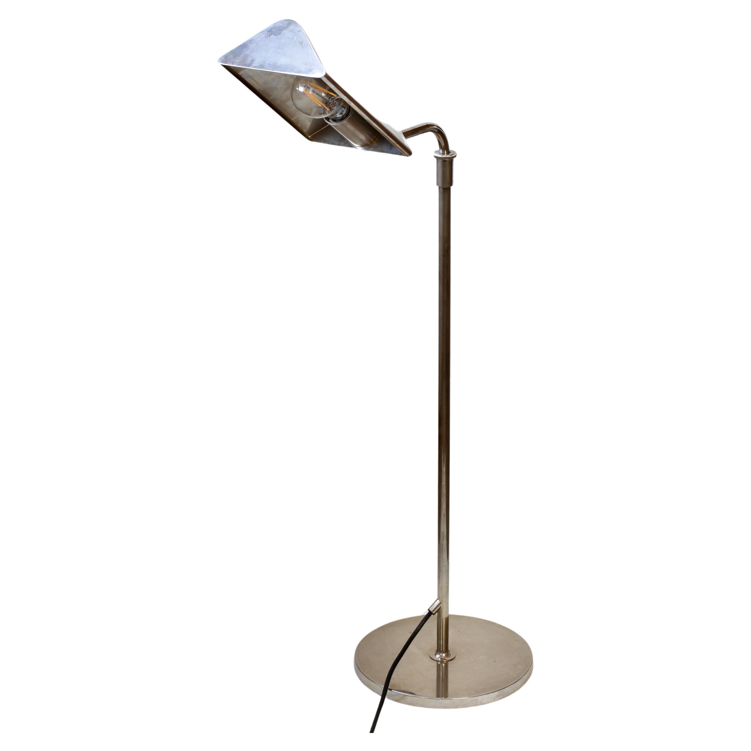 Polished Florian Schulz Mid-Century Vintage Modernist Nickel Adjustable Floor Lamp Light For Sale