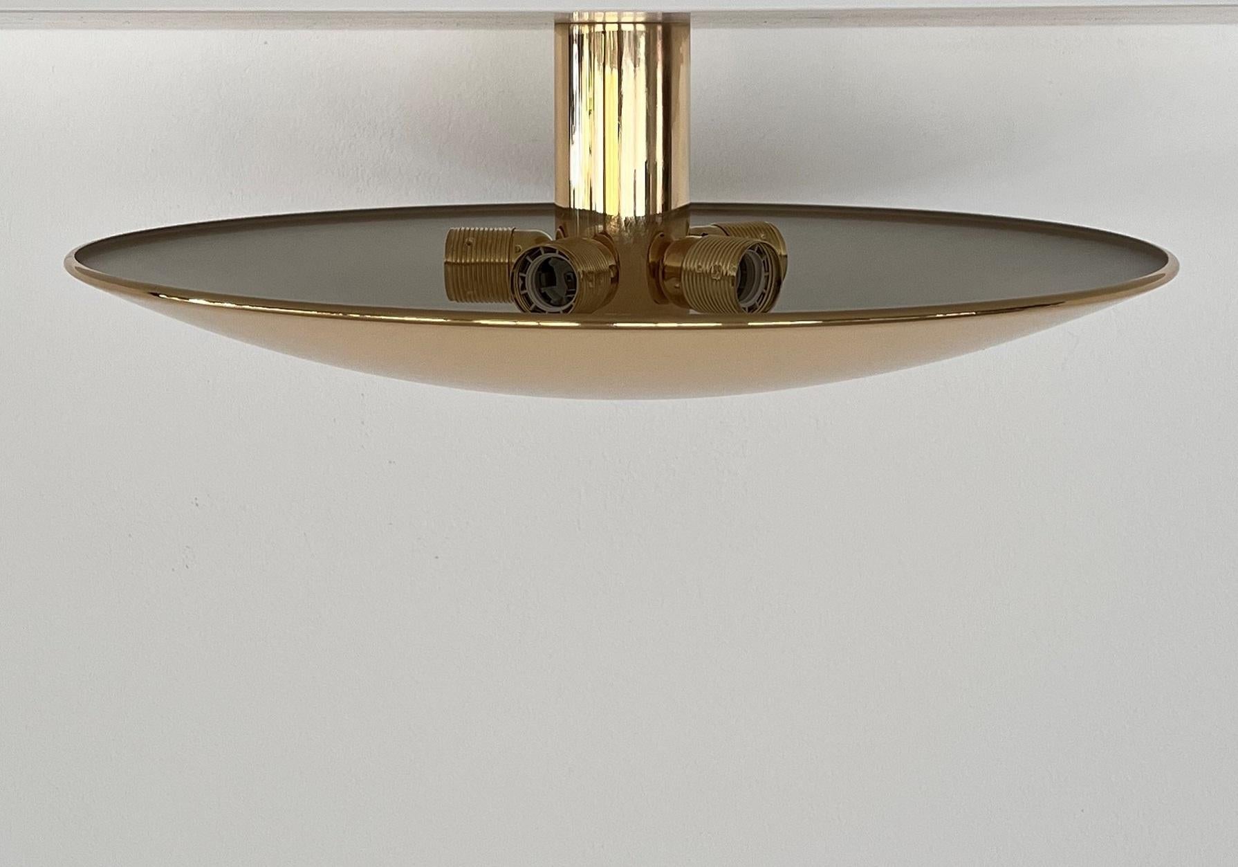 Late 20th Century Florian Schulz Modernist large Flush Mount Light in polished Brass, 1970s