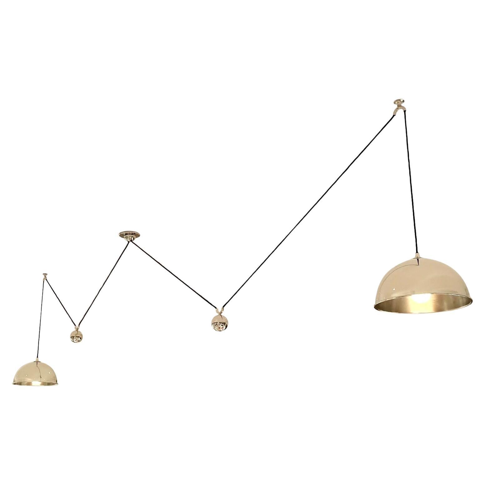 Florian Schulz Nickel Double Counter Balance Chandelier, 1980s Germany For Sale