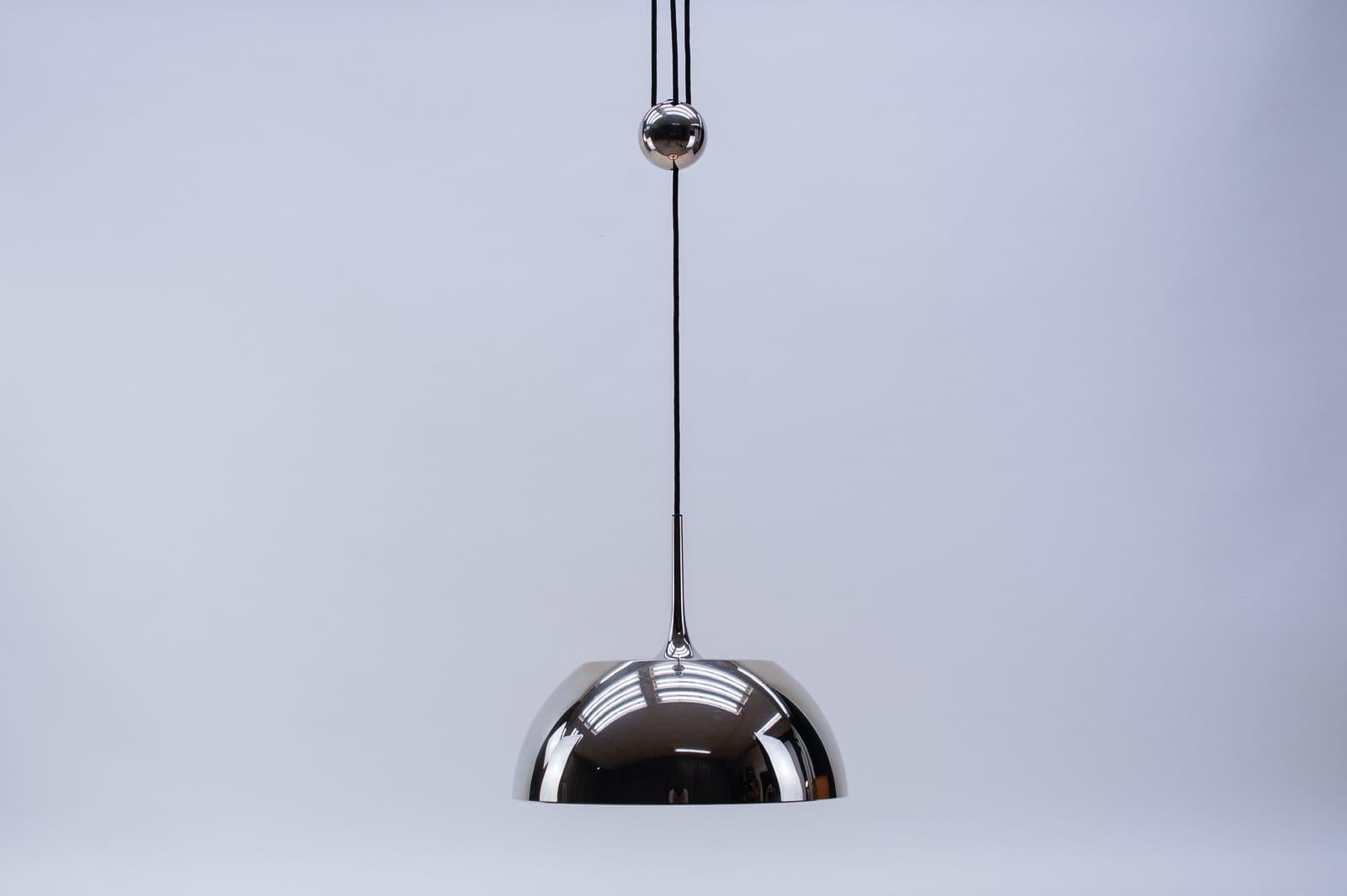 Late 20th Century Florian Schulz Nickel Plated Pendant Lamp with Counterweight, Germany, 1970s For Sale