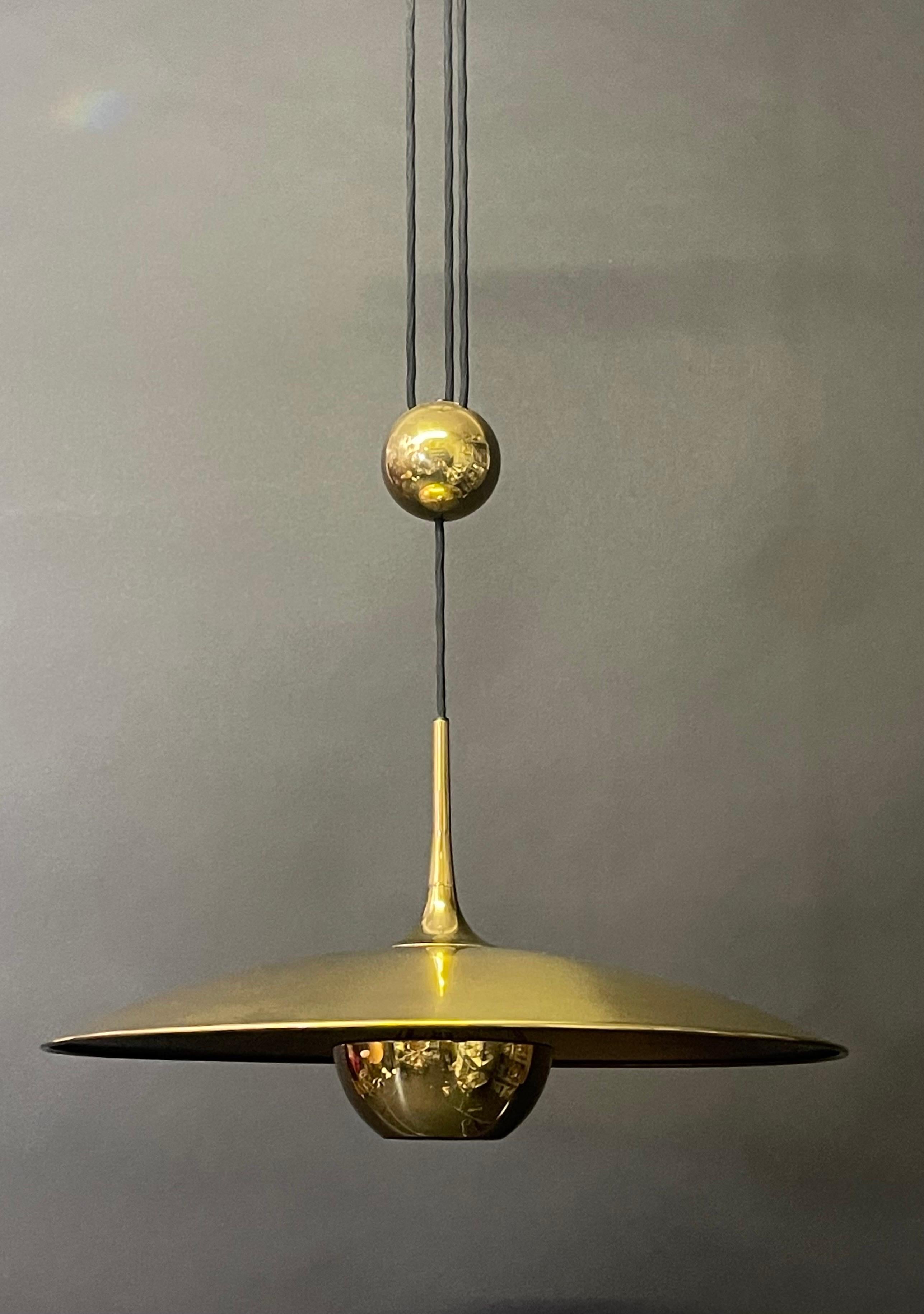 Mid-Century Modern Florian Schulz Onos Vintage Counterbalance Brass Pendant, circa 1970s