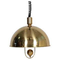 Vintage Florian Schulz Pendant Brass with Weight Light, Germany, 1970