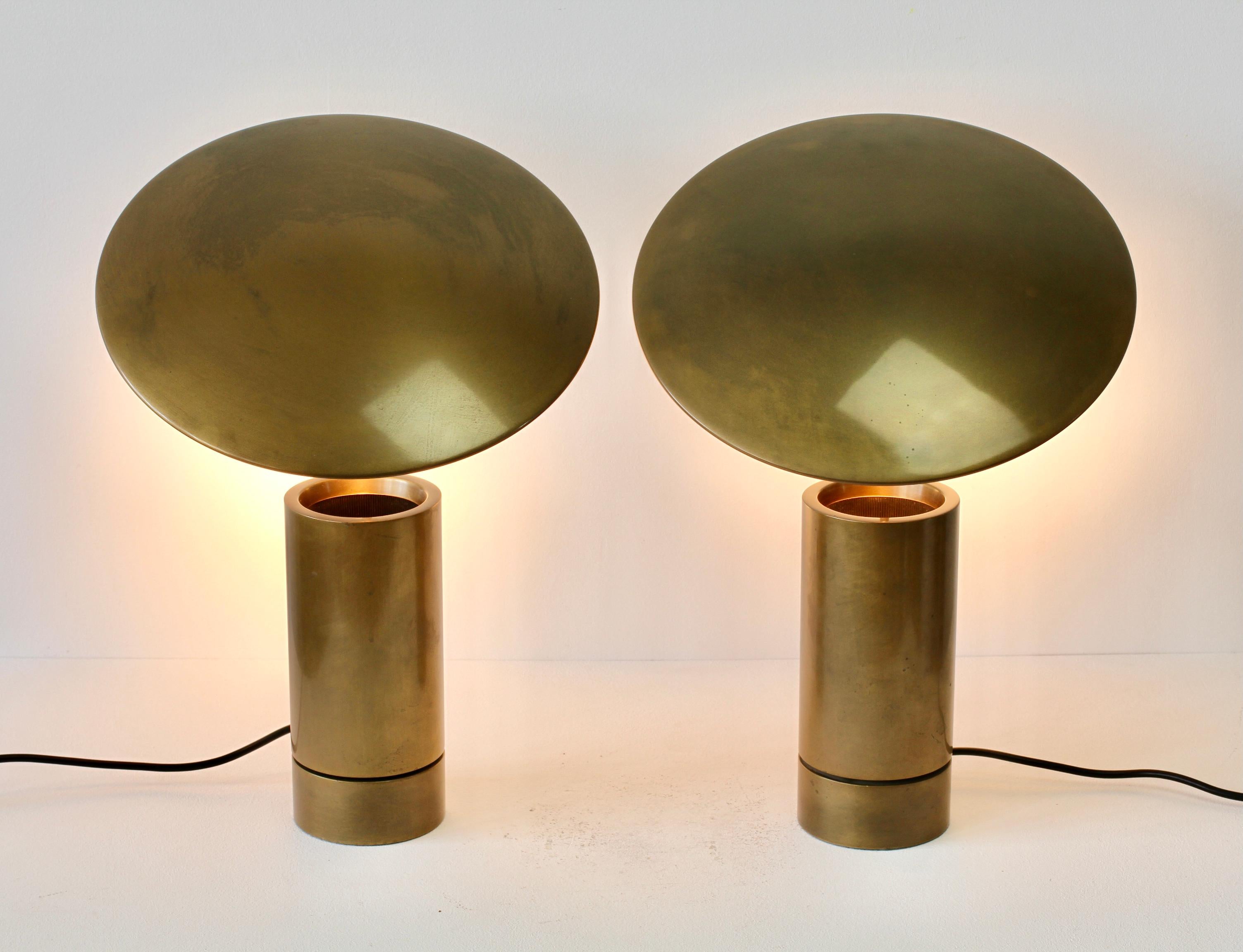 Florian Schulz Rare Pair or 'TOS' Vintage Modernist Brushed Brass Table Lamps 2