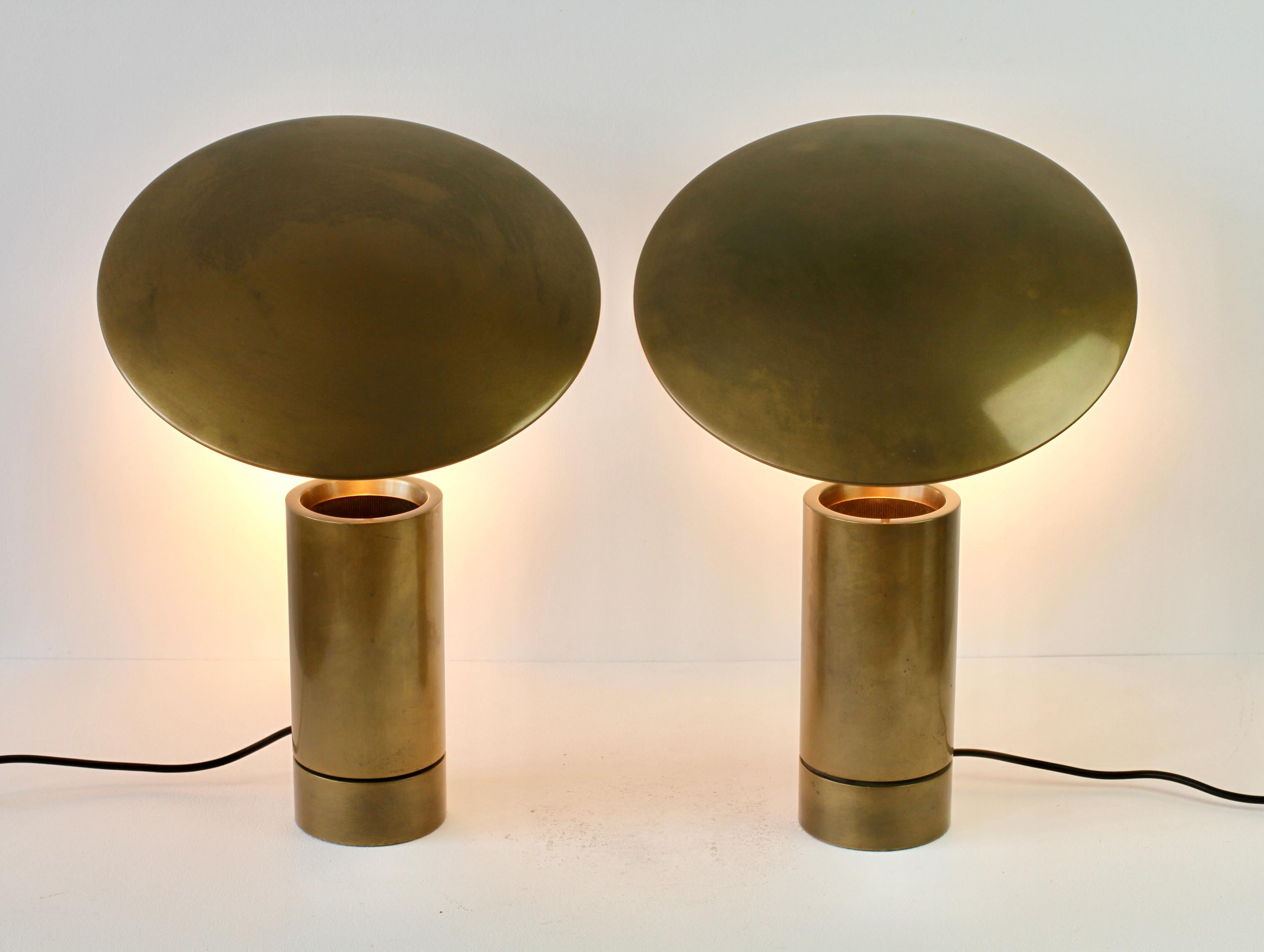 Florian Schulz Rare Pair or 'TOS' Vintage Modernist Brushed Brass Table Lamps 3