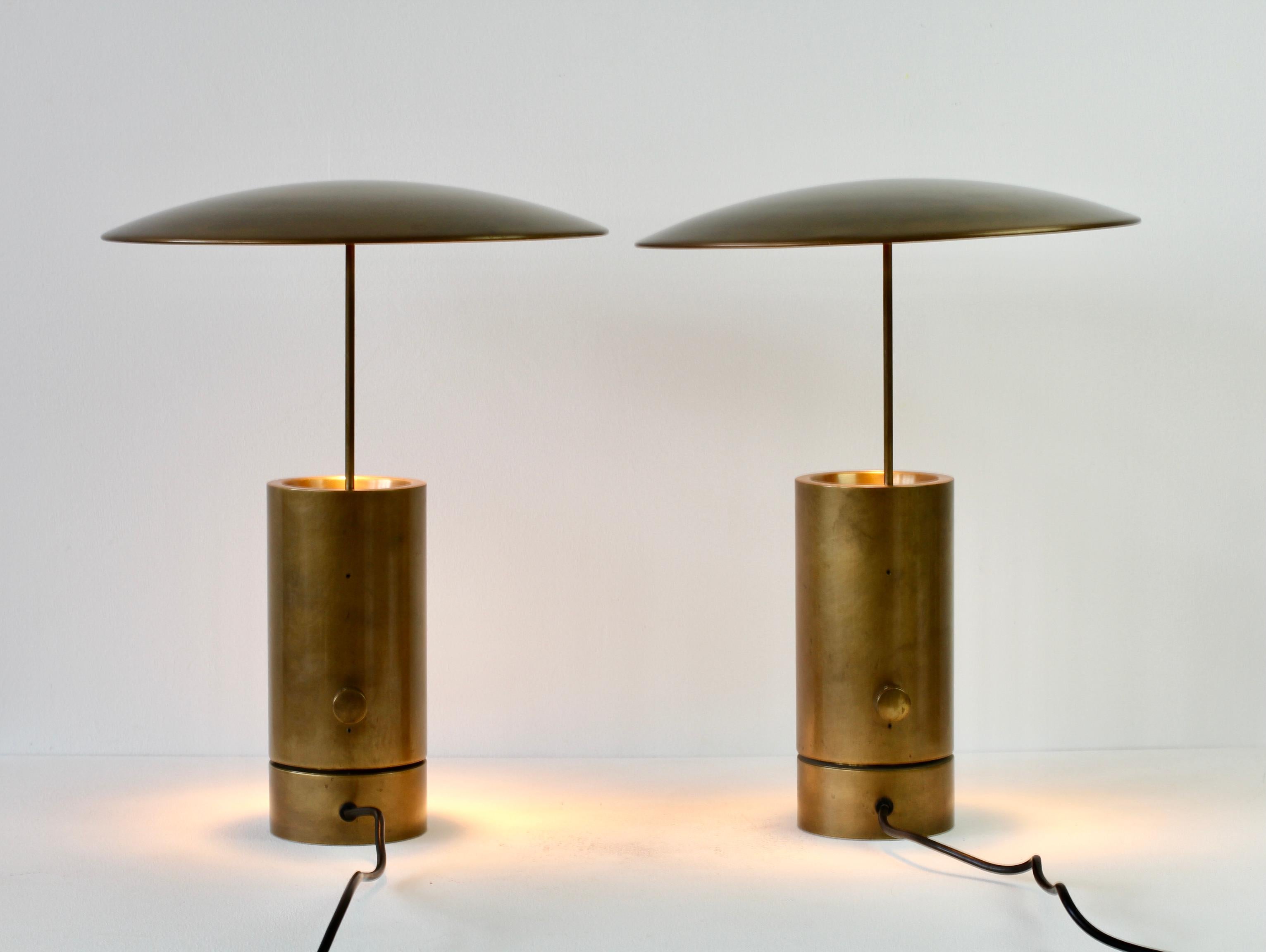 Florian Schulz Rare Pair or 'TOS' Vintage Modernist Brushed Brass Table Lamps 4