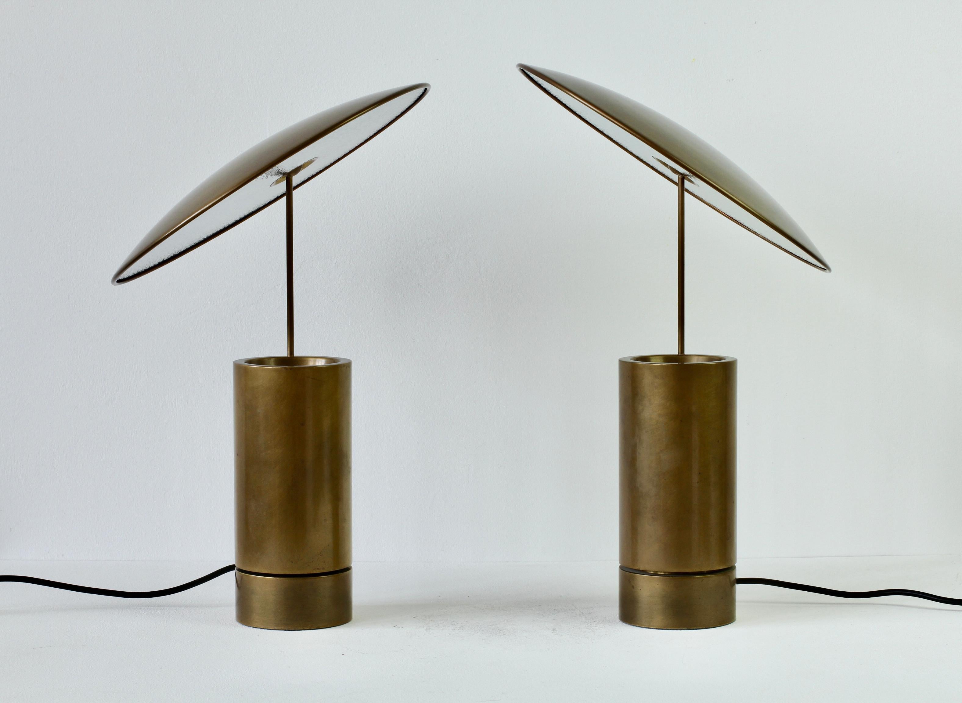 Florian Schulz Rare Pair or 'TOS' Vintage Modernist Brushed Brass Table Lamps 5