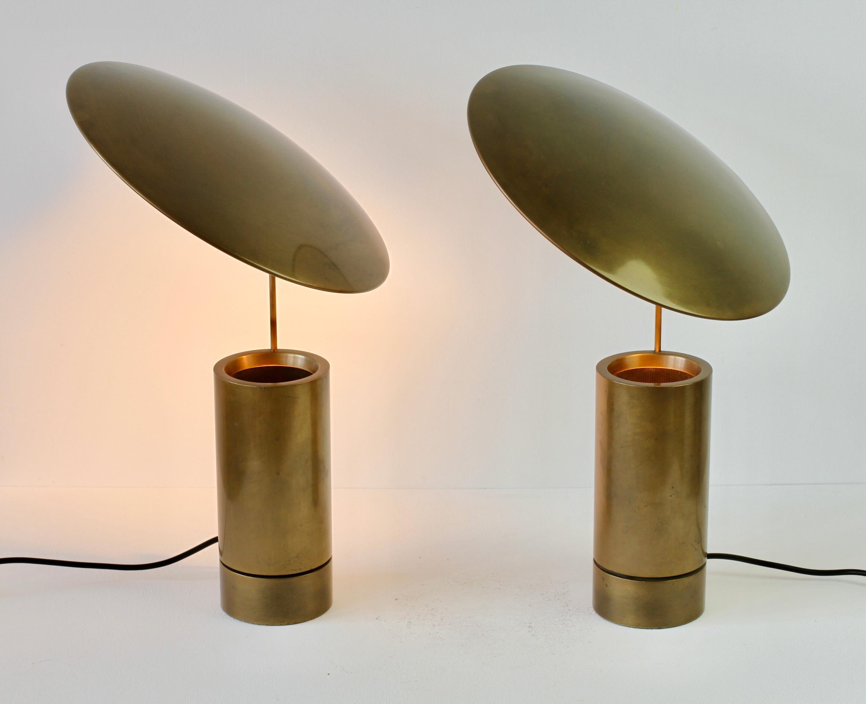Florian Schulz Rare Pair or 'TOS' Vintage Modernist Brushed Brass Table Lamps 1