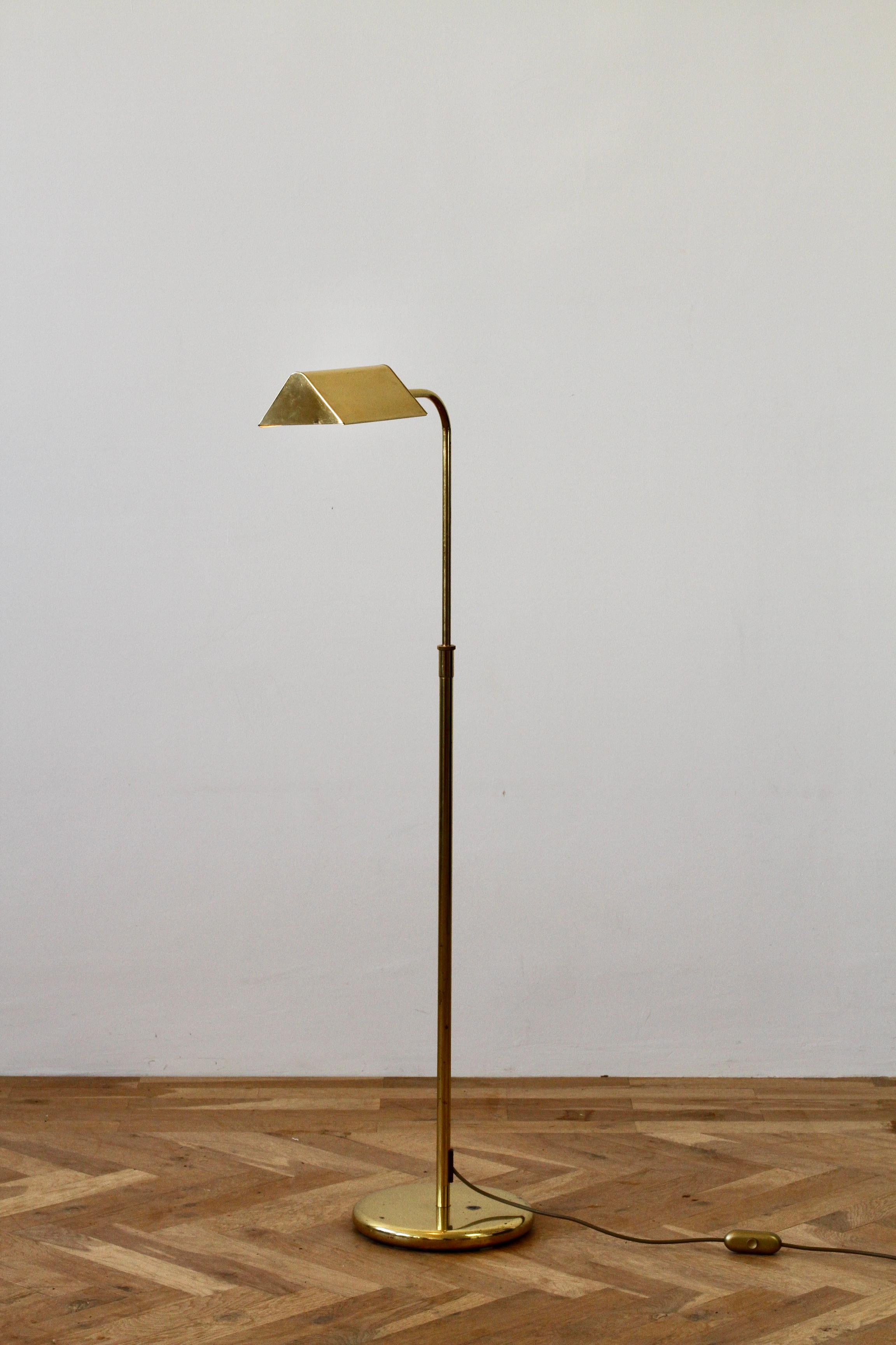 German Florian Schulz Style Midcentury Vintage Brass Adjustable Floor Lamp by Sölken