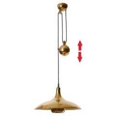 Florian Schulz Style Pendant Light, Brass Counterweight Counter Balance, 1960s