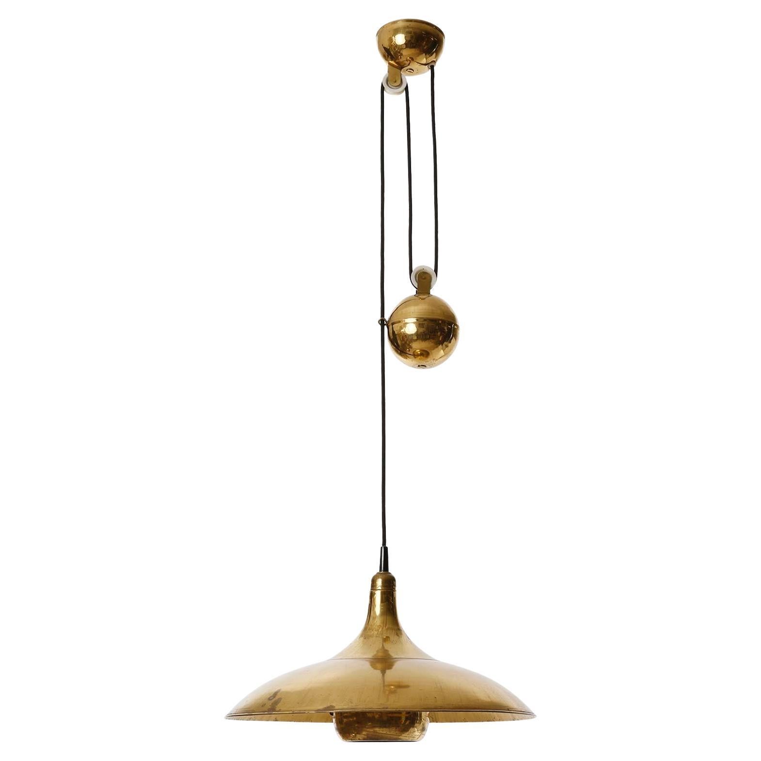 Florian Schulz Style Pendant Light, Brass Counterweight Counter Balance, 1960s