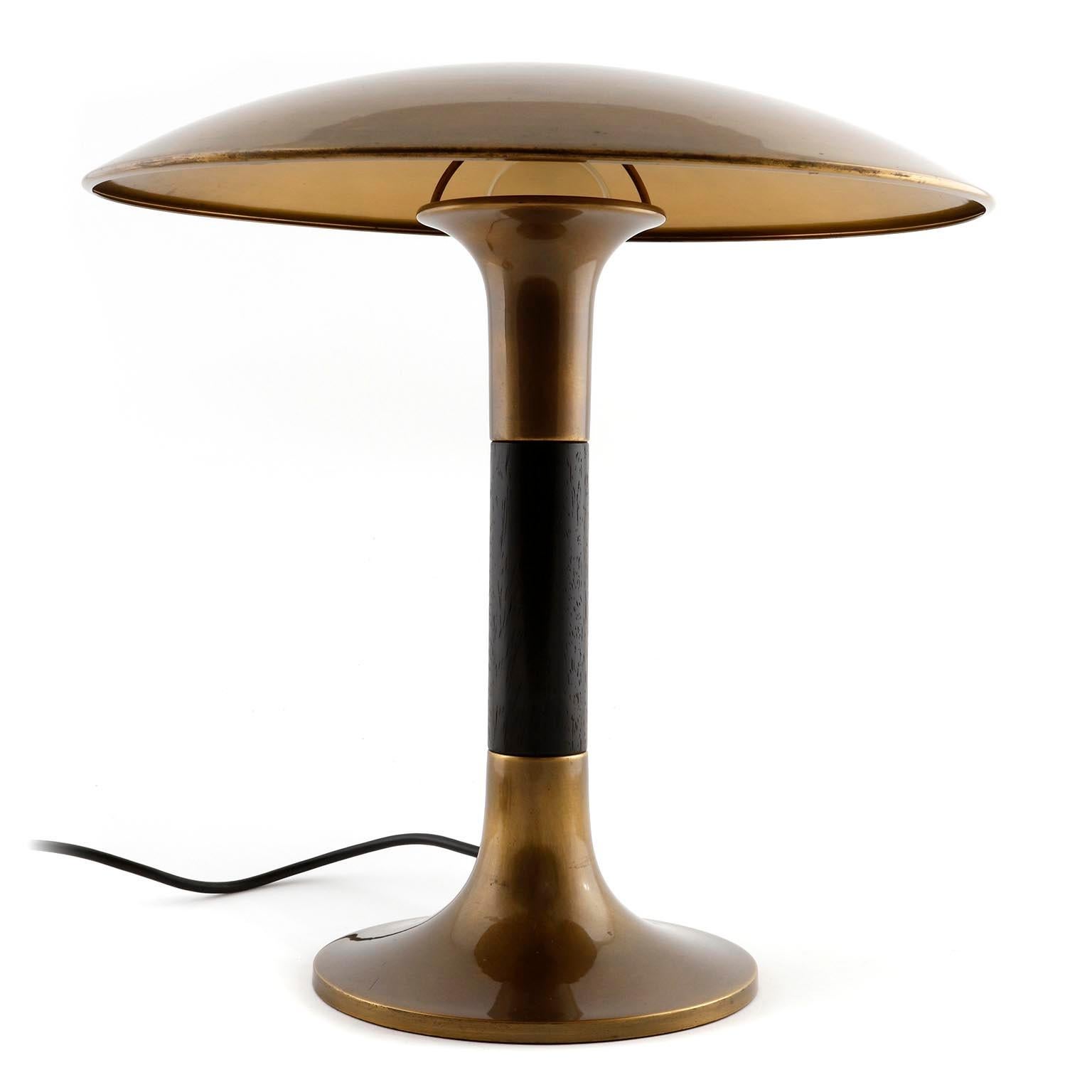 Mid-Century Modern Florian Schulz Table Lamp Swivel Shade, Patinated Brass Ebonized Wood, 1970s