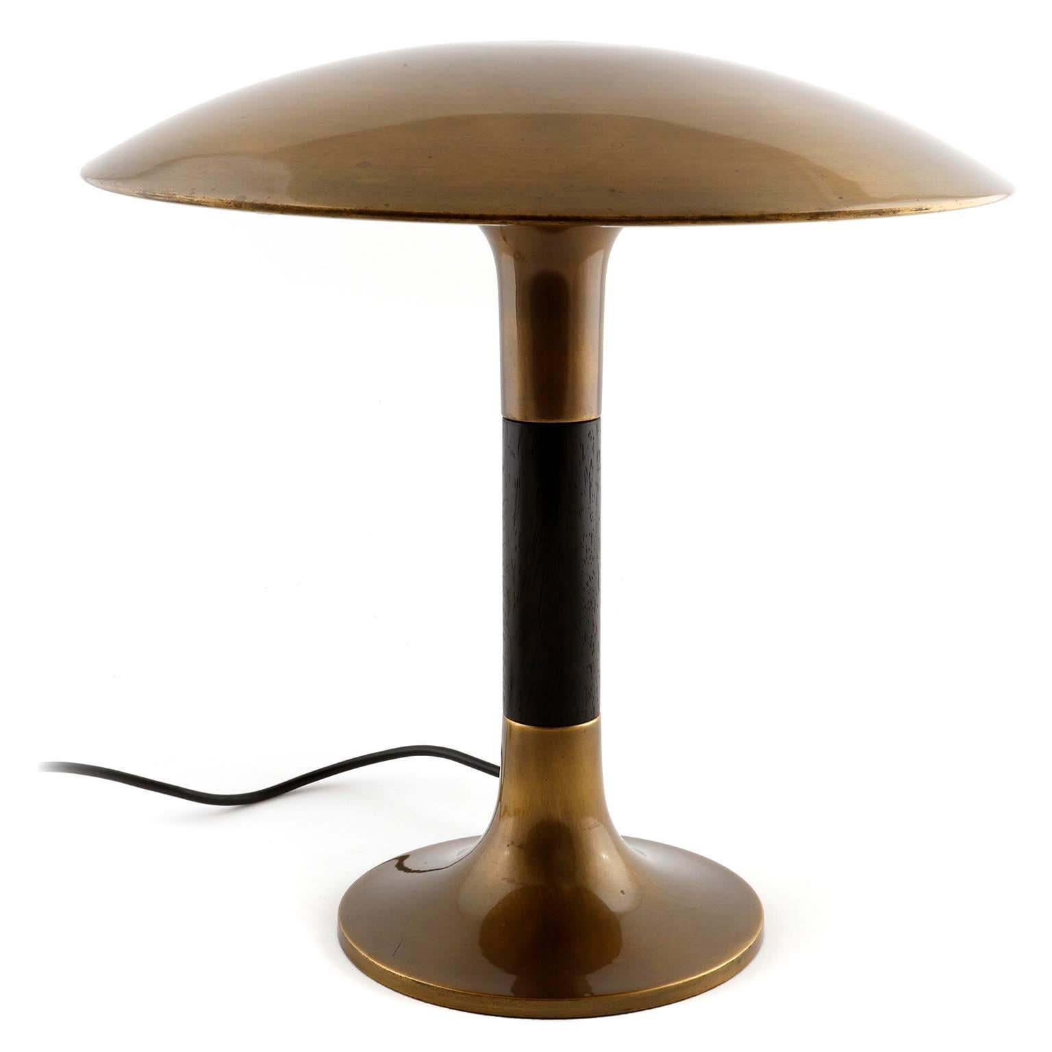 German Florian Schulz Table Lamp Swivel Shade, Patinated Brass Ebonized Wood, 1970s