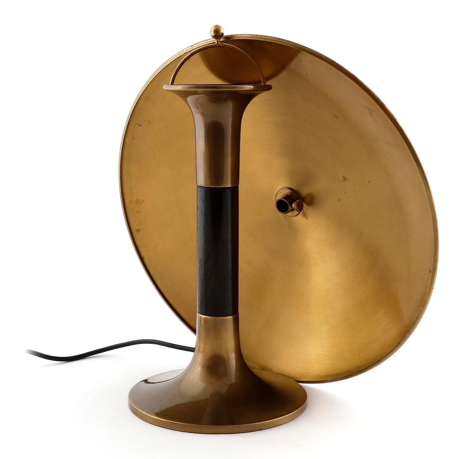 Florian Schulz Table Lamp Swivel Shade, Patinated Brass Ebonized Wood, 1970s 1