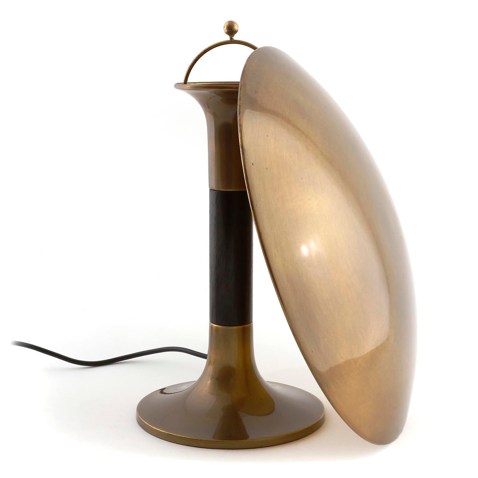 Florian Schulz Table Lamp Swivel Shade, Patinated Brass Ebonized Wood, 1970s 2