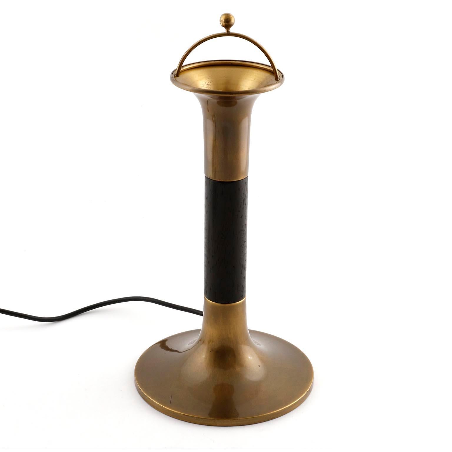 Florian Schulz Table Lamp Swivel Shade, Patinated Brass Ebonized Wood, 1970s 3