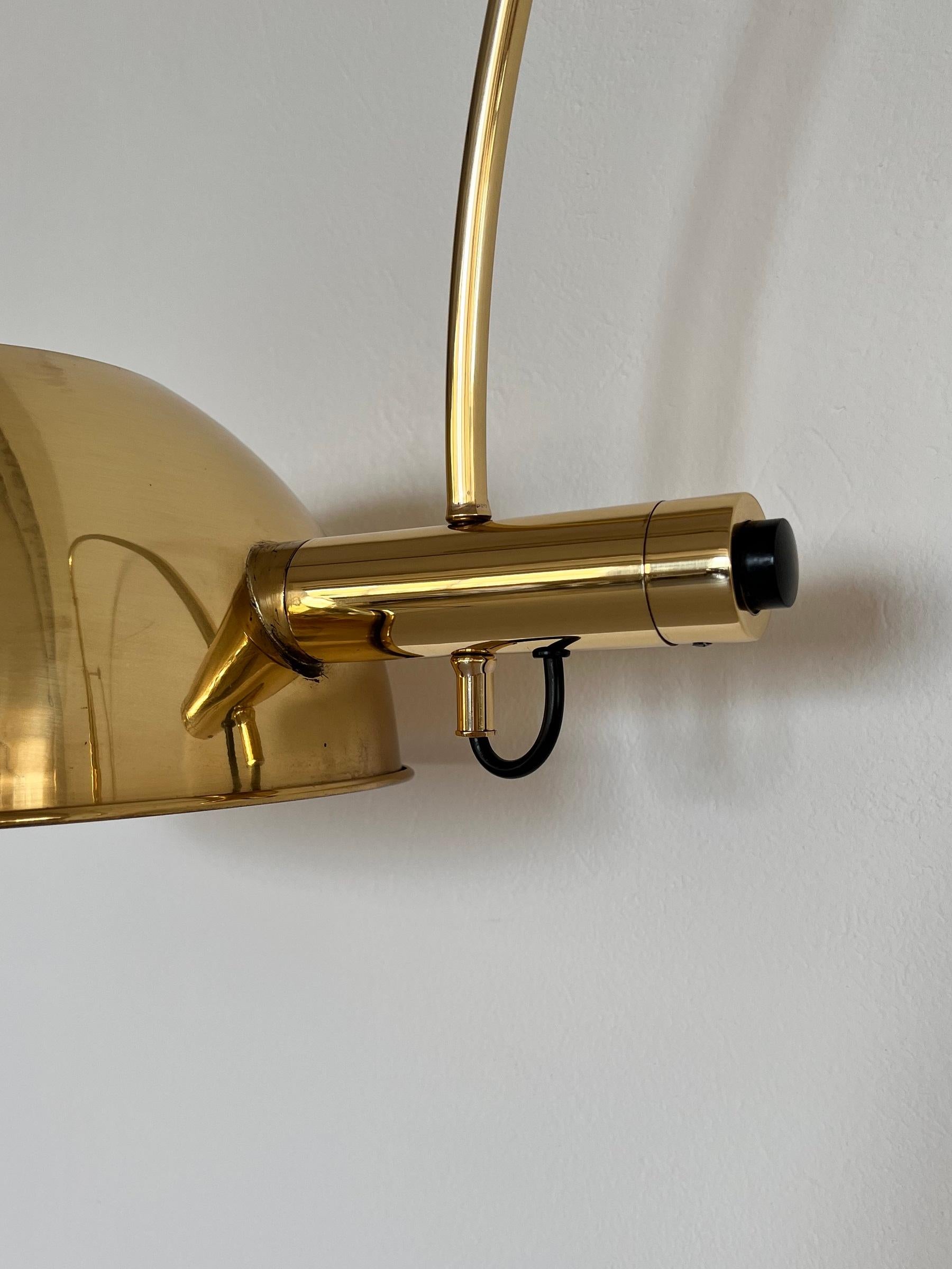 Florian Schulz Vintage Adjustable Wall Mounted Arc Lamp in Brass, 1970s 2