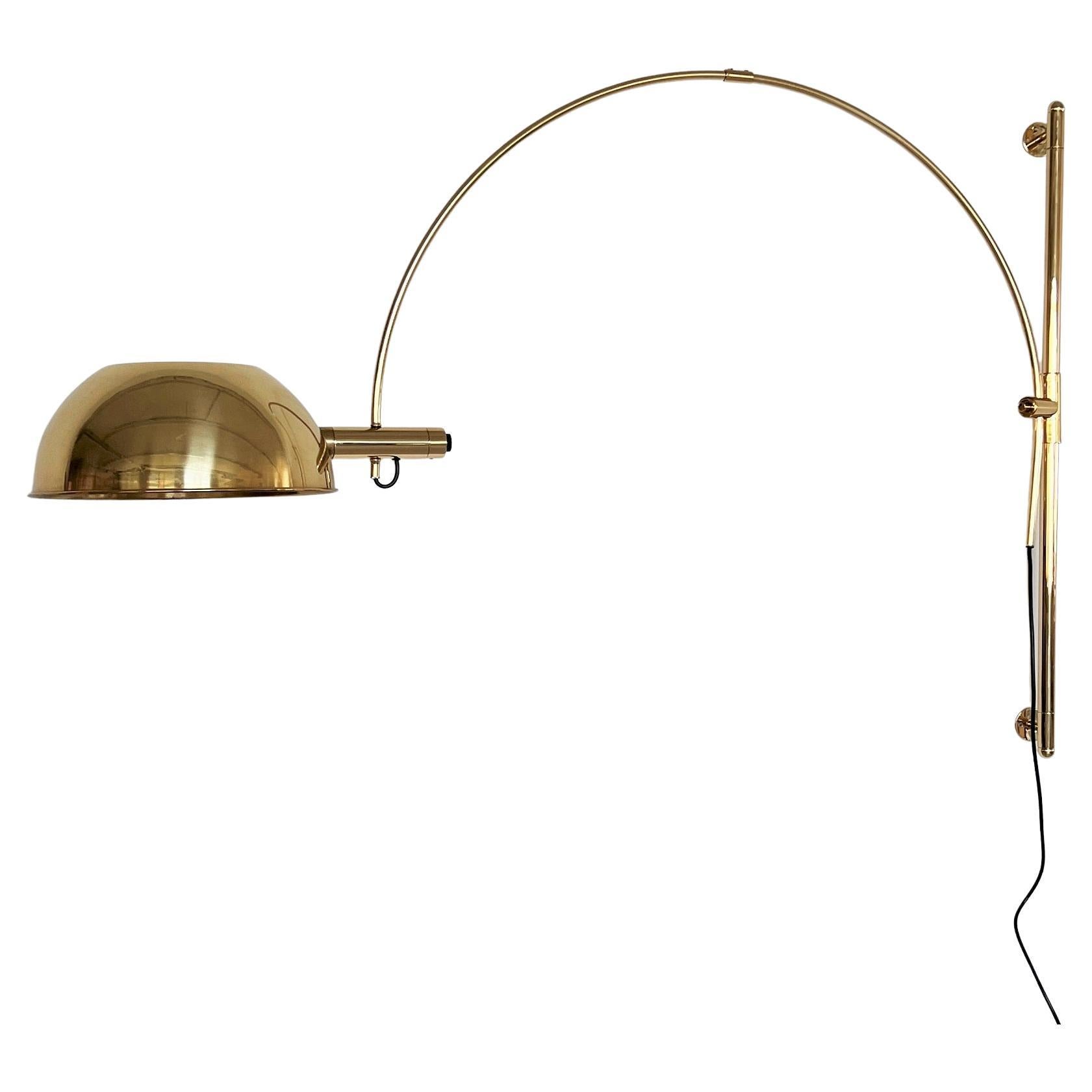 Florian Schulz Vintage Adjustable Wall Mounted Arc Lamp in Brass, 1970s