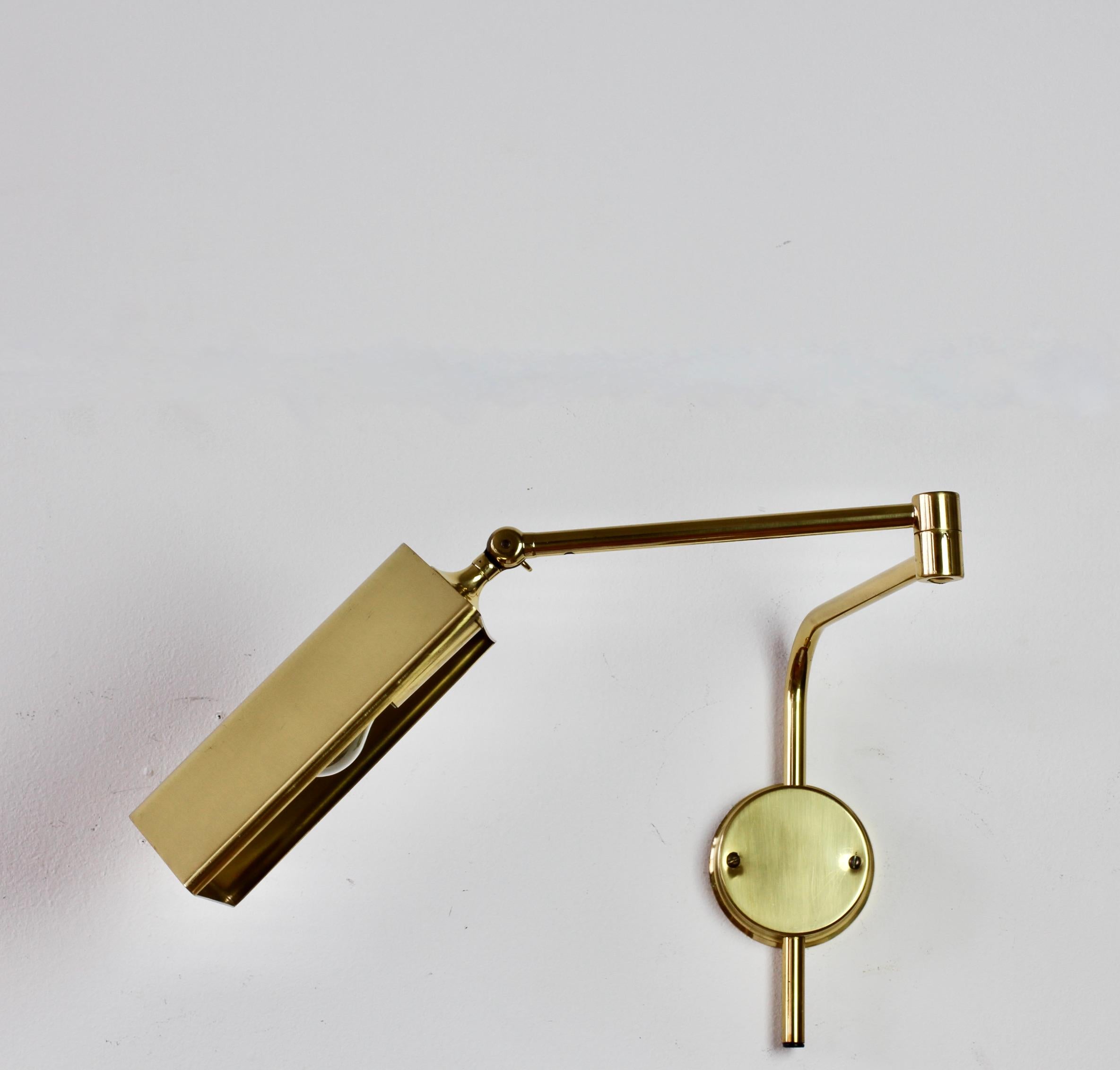 Late 20th Century Florian Schulz Vintage Modernist Brass 1970s Adjustable Reading Wall Lamp Light For Sale