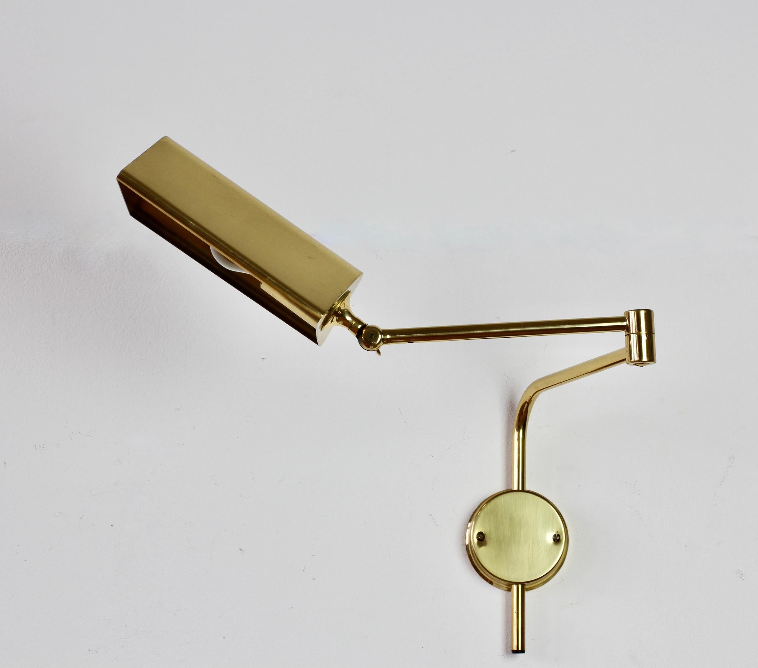 Metal Florian Schulz Vintage Modernist Brass 1970s Adjustable Reading Wall Lamp Light For Sale