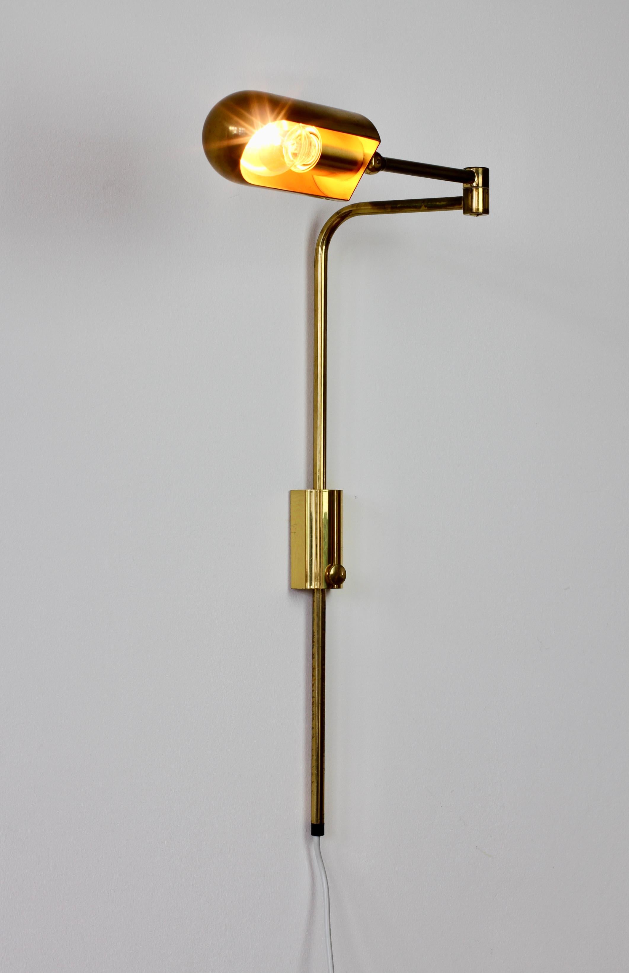Polished Florian Schulz Vintage Modernist Brass 1970s Adjustable Reading Wall Lamp Light