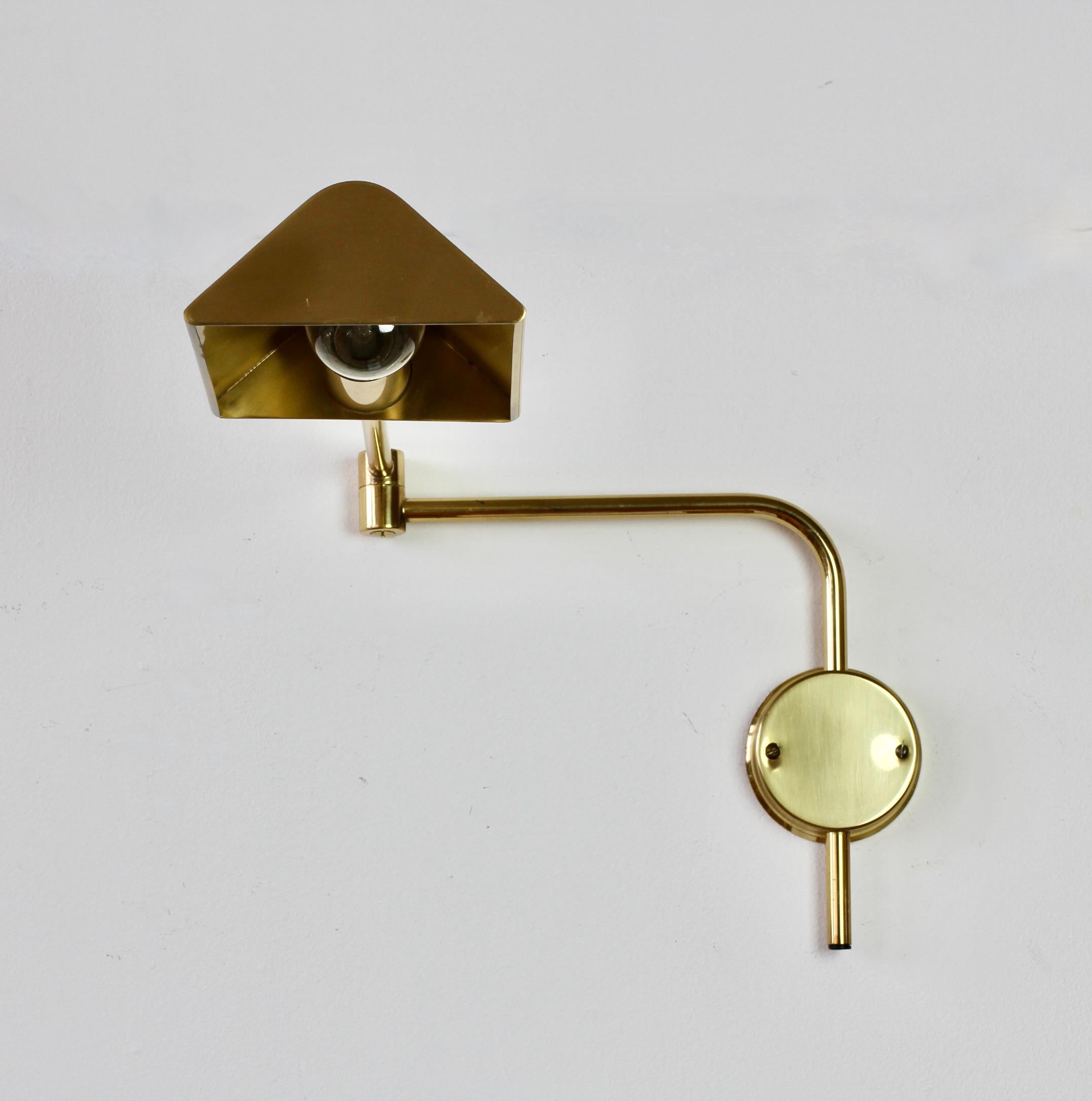 Mid-Century Modern Florian Schulz Vintage Modernist Brass 1970s Adjustable Reading Wall Lamp Light For Sale