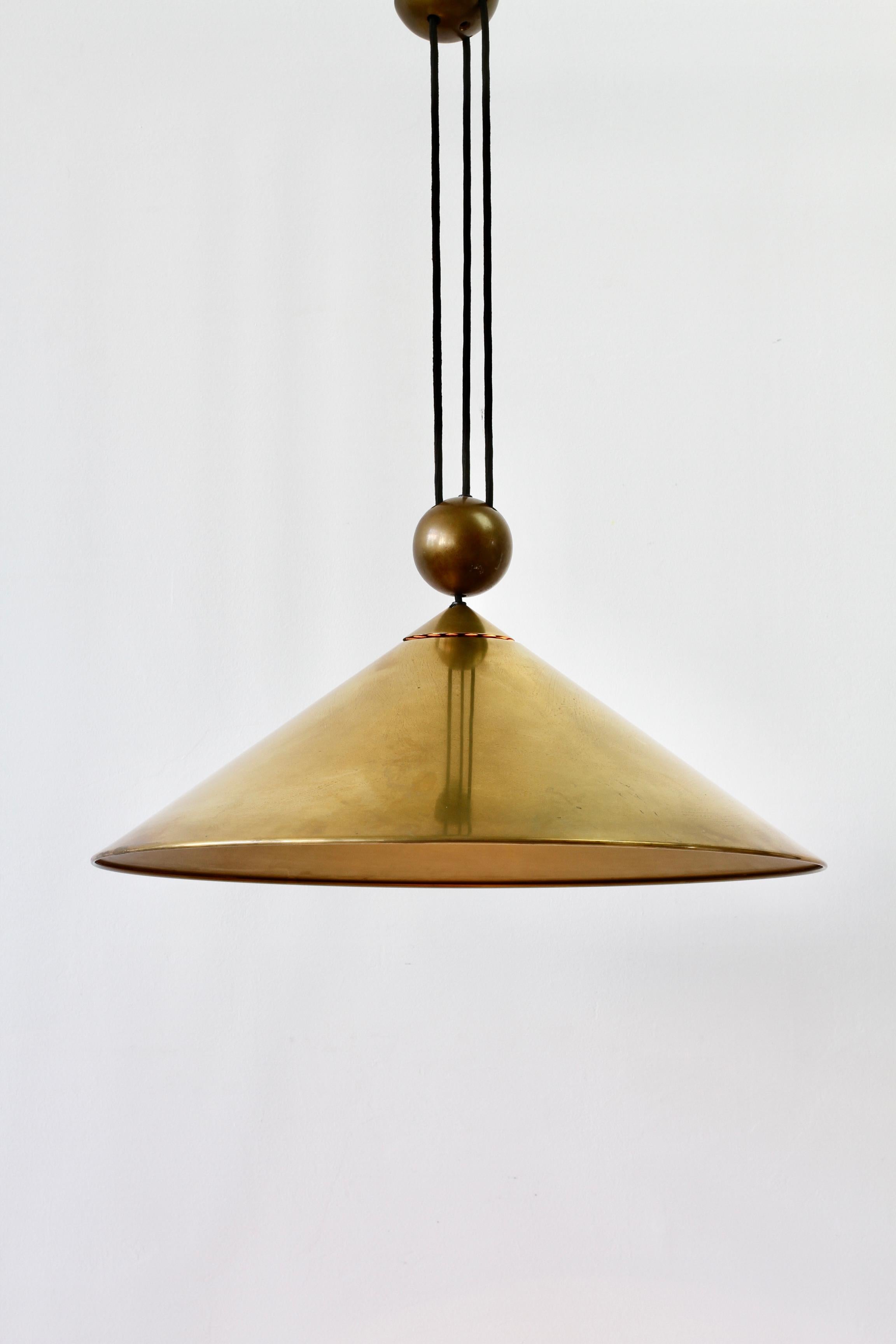 German Florian Schulz Vintage Modernist Brass Counterbalanced Adjustable Pendant Light