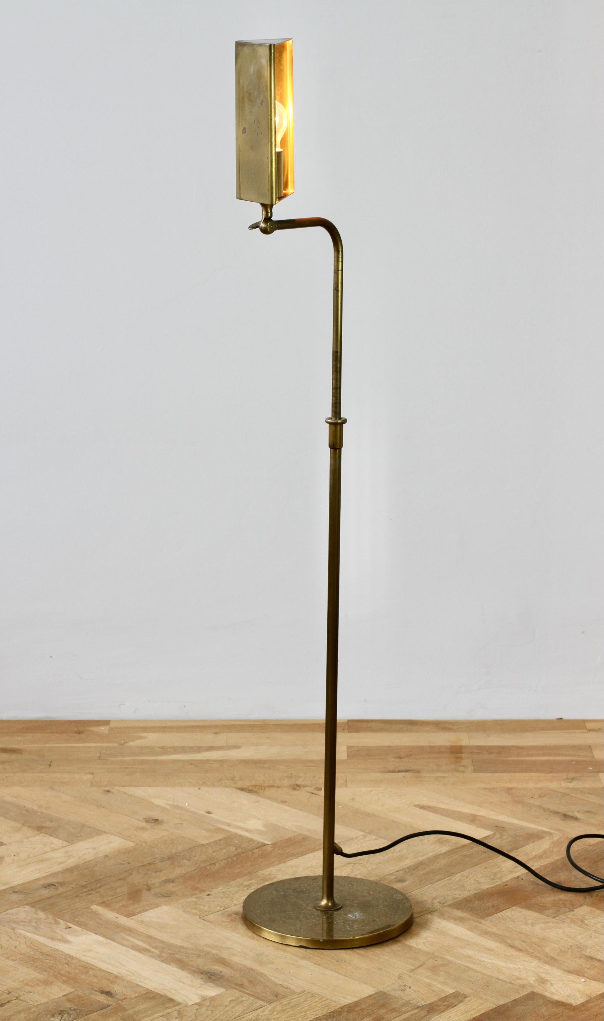 Mid-Century Modern vintage German made floor lamp in lacquered burnished brushed brass (model 'Cervantes') designed by Florian Schulz circa 1970s - this particular example was probably manufactured in the late 1980s and is in good vintage condition