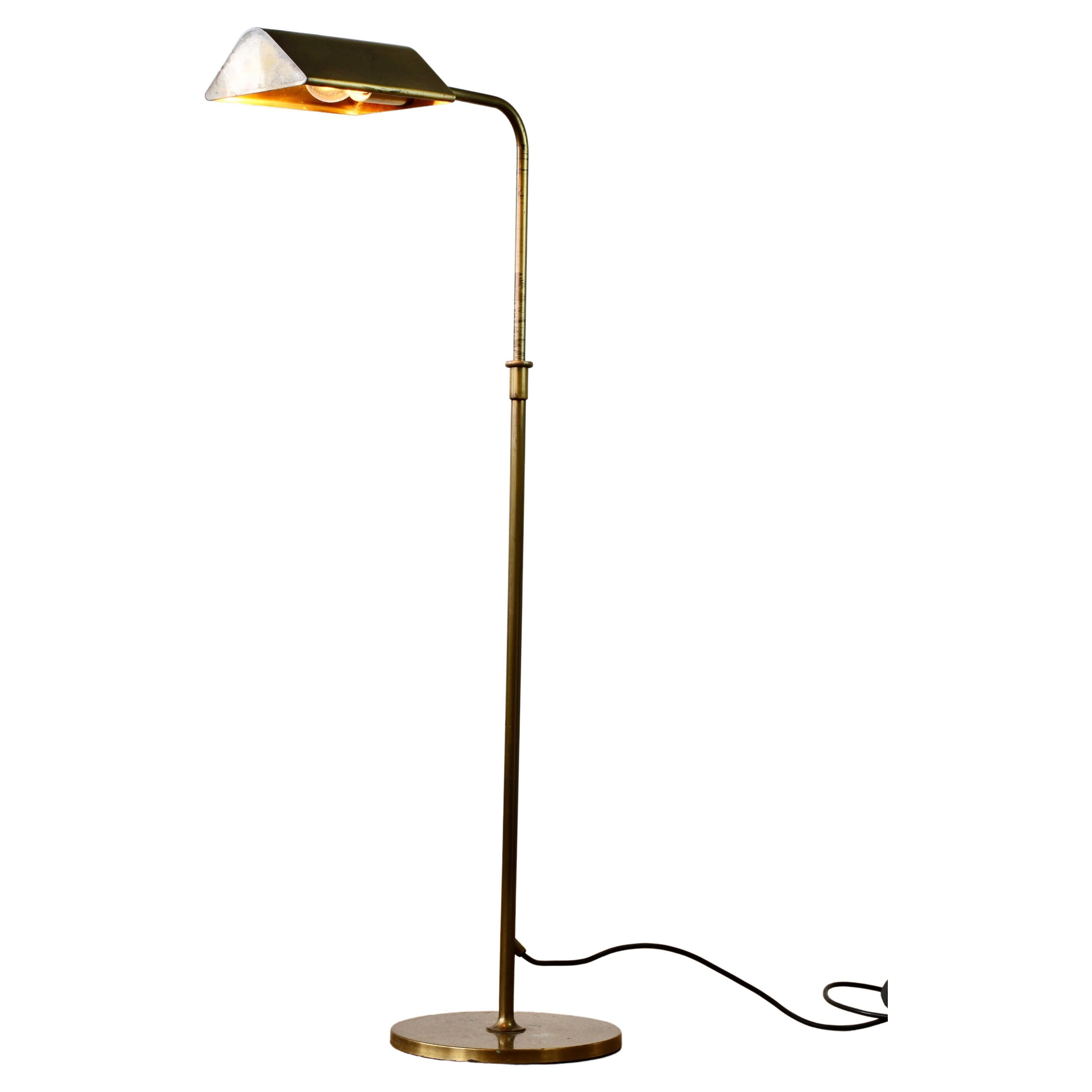 Florian Schulz Vintage Modernist Brushed Brass Adjustable Floor Lamp, circa 1985 For Sale