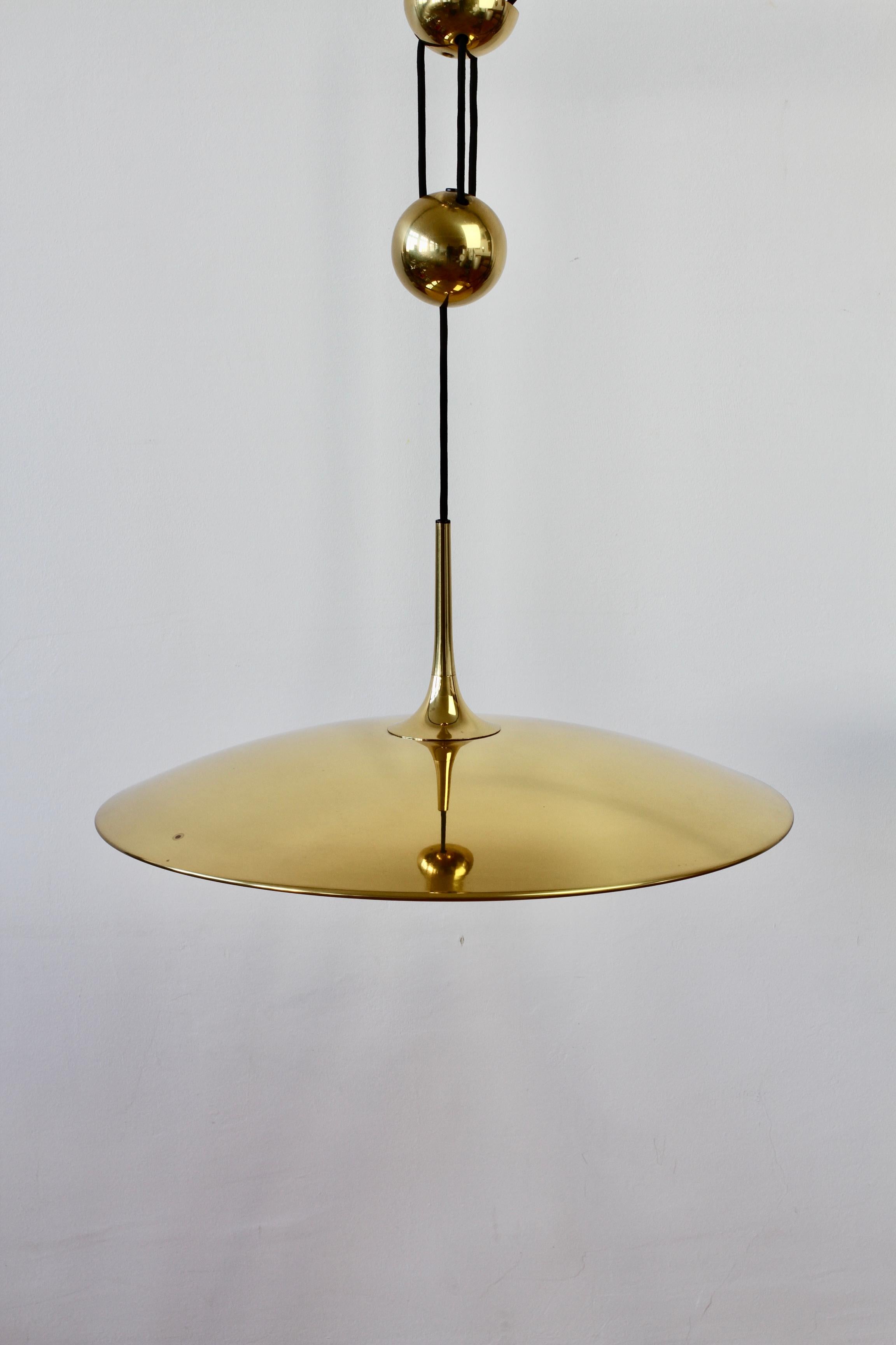 Mid-Century Modern Florian Schulz Vintage 'Onos 55' Brass Counterbalanced Adjustable Pendant Light