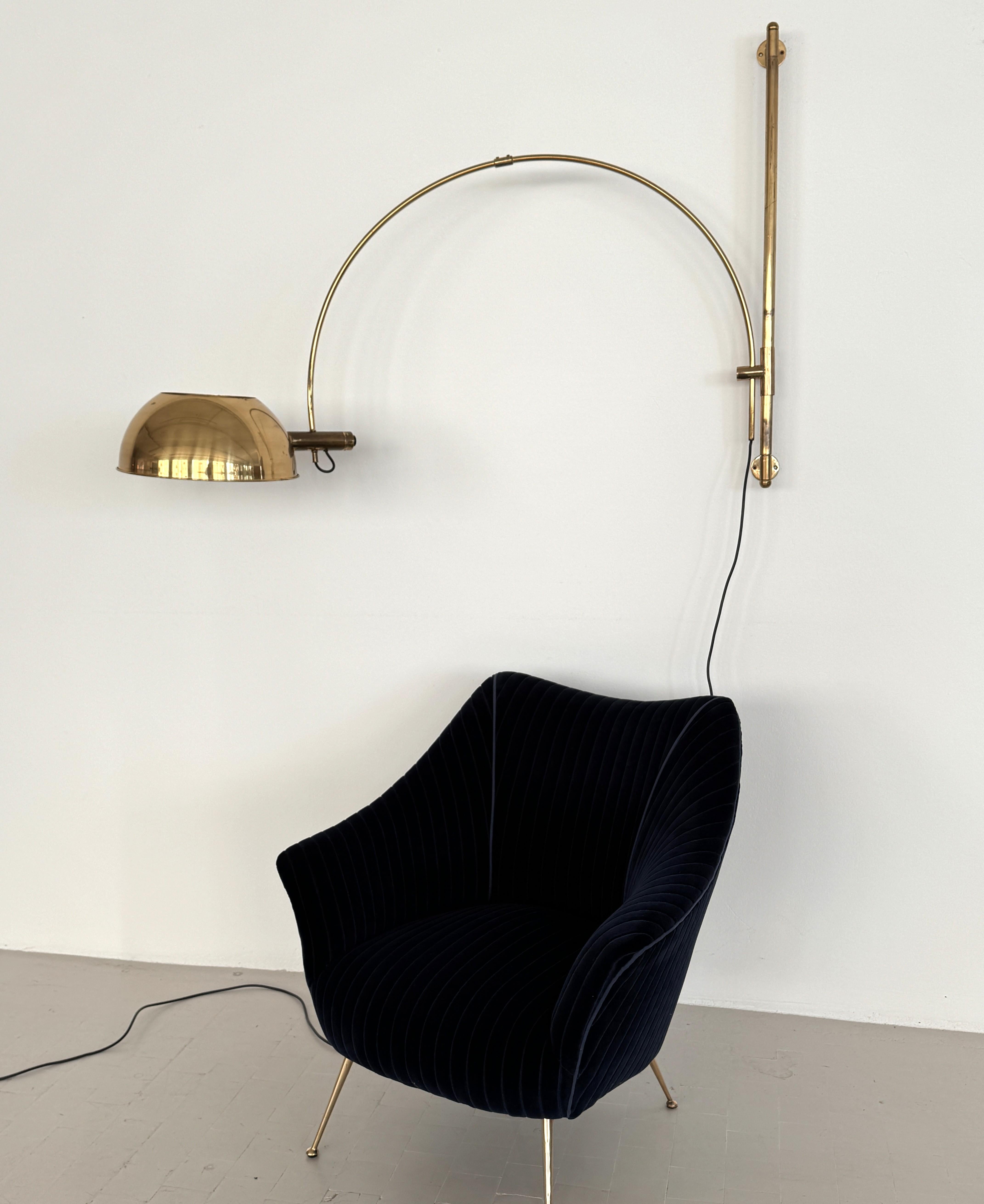 Florian Schulz XL Lámpara de Arco Vintage BOCA de pared en latón, años 70 Alemán en venta