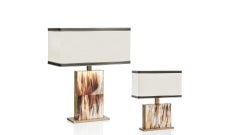 Florian Table Lamp in Horn, Brass, Ivory Shantung & Leather by Arcahorn