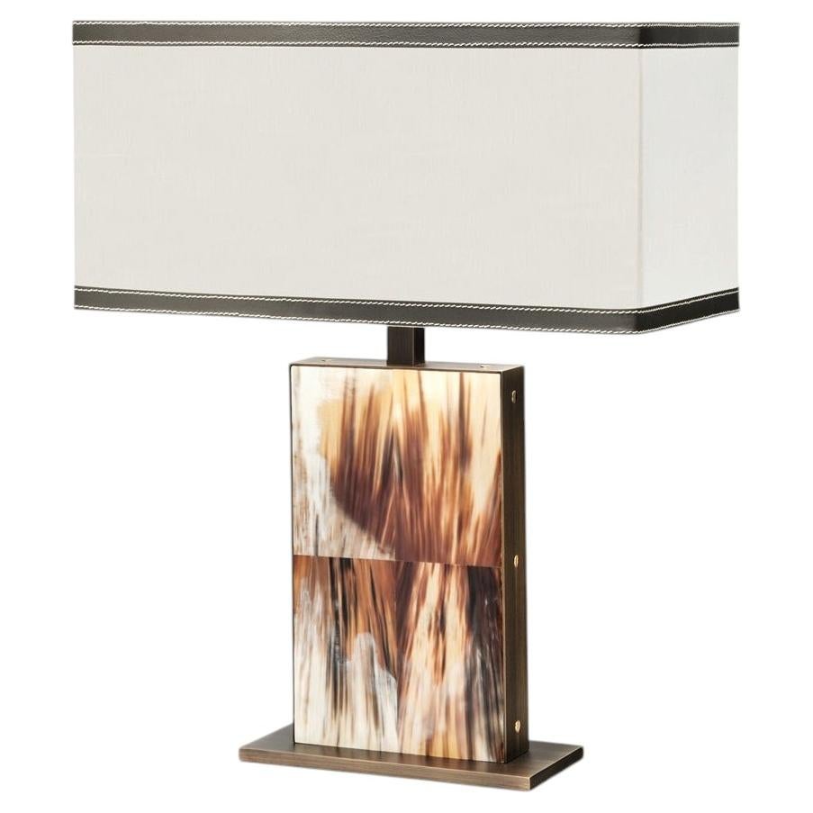 Florian Table Lamp in Horn, Brass, Ivory Shantung & Leather by Arcahorn