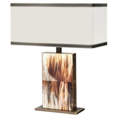Florian Table Lamp in Horn, Brass, Ivory Shantung & Leather by Arcahorn