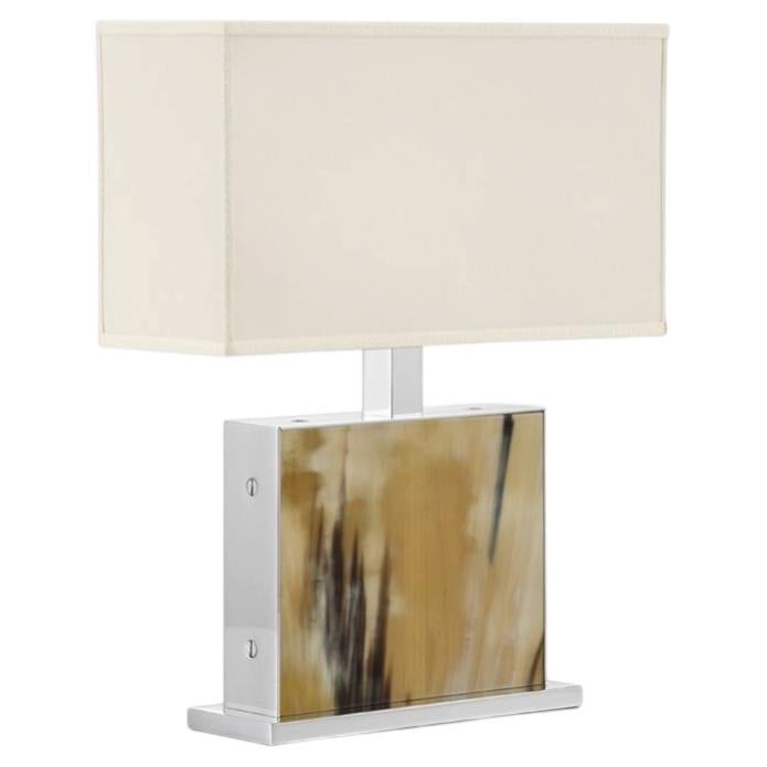 Lampe à poser Florian en Horn, acier inoxydable et shantung ivoire par ARCAHORN