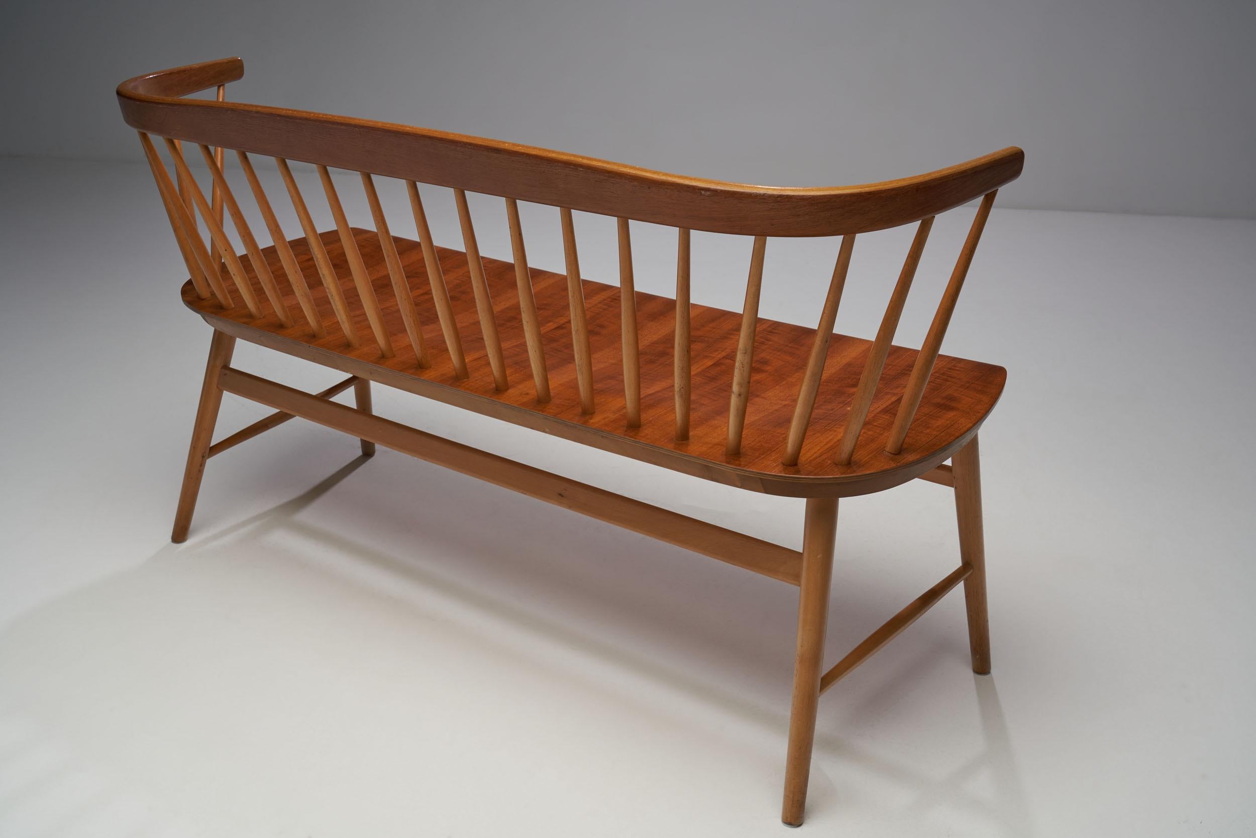 Mid-20th Century “Florida” Bench by Ebbe Wigell for AB Bröderna Wigells Stolfabrik, Sweden 1950s For Sale