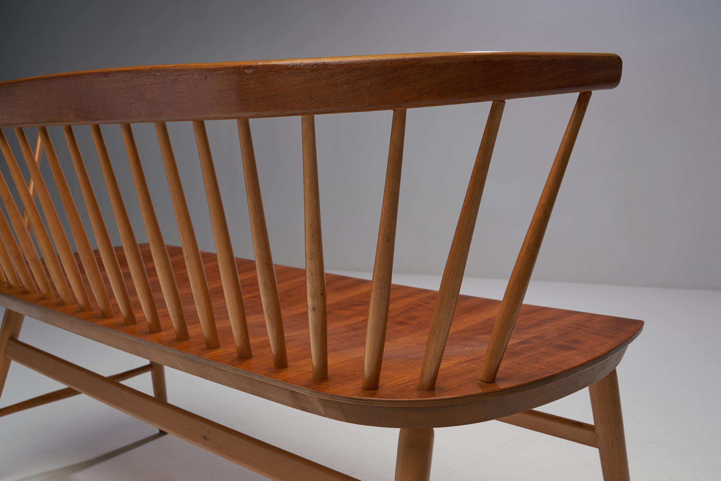 Wood “Florida” Bench by Ebbe Wigell for AB Bröderna Wigells Stolfabrik, Sweden 1950s For Sale
