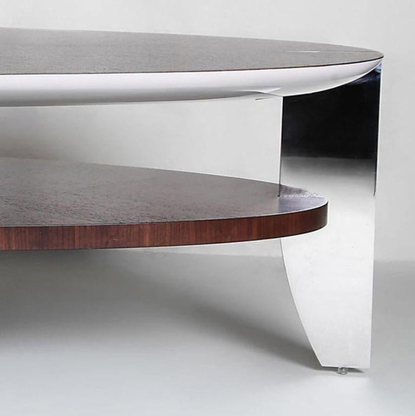 Lebanese Florida, Coffee Table in Rosewood and Grey Shell with Stainless Steel Legs For Sale