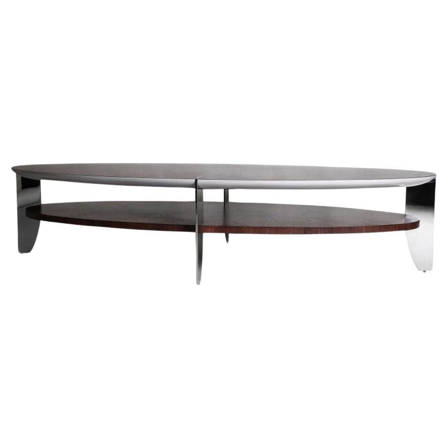 Florida, Coffee Table in Rosewood and Grey Shell with Stainless Steel Legs For Sale