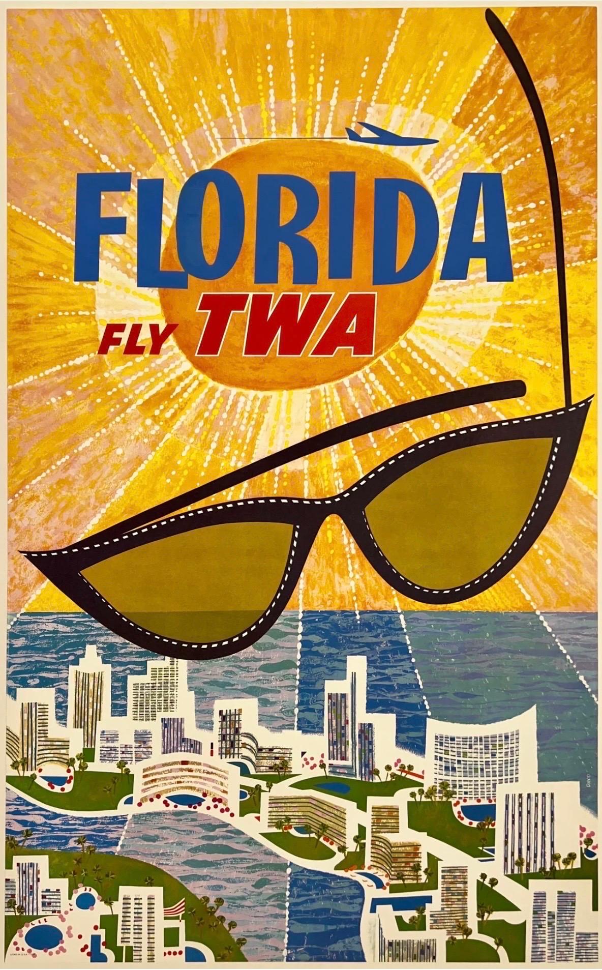 FLORIDA - FLY TWA Authentique Original Vintage Airline Travel Poster DAVID KLEIN