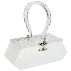 Vintage Florida Handbags White Marble and Carved Crystal Lucite Box Purse, 1950s