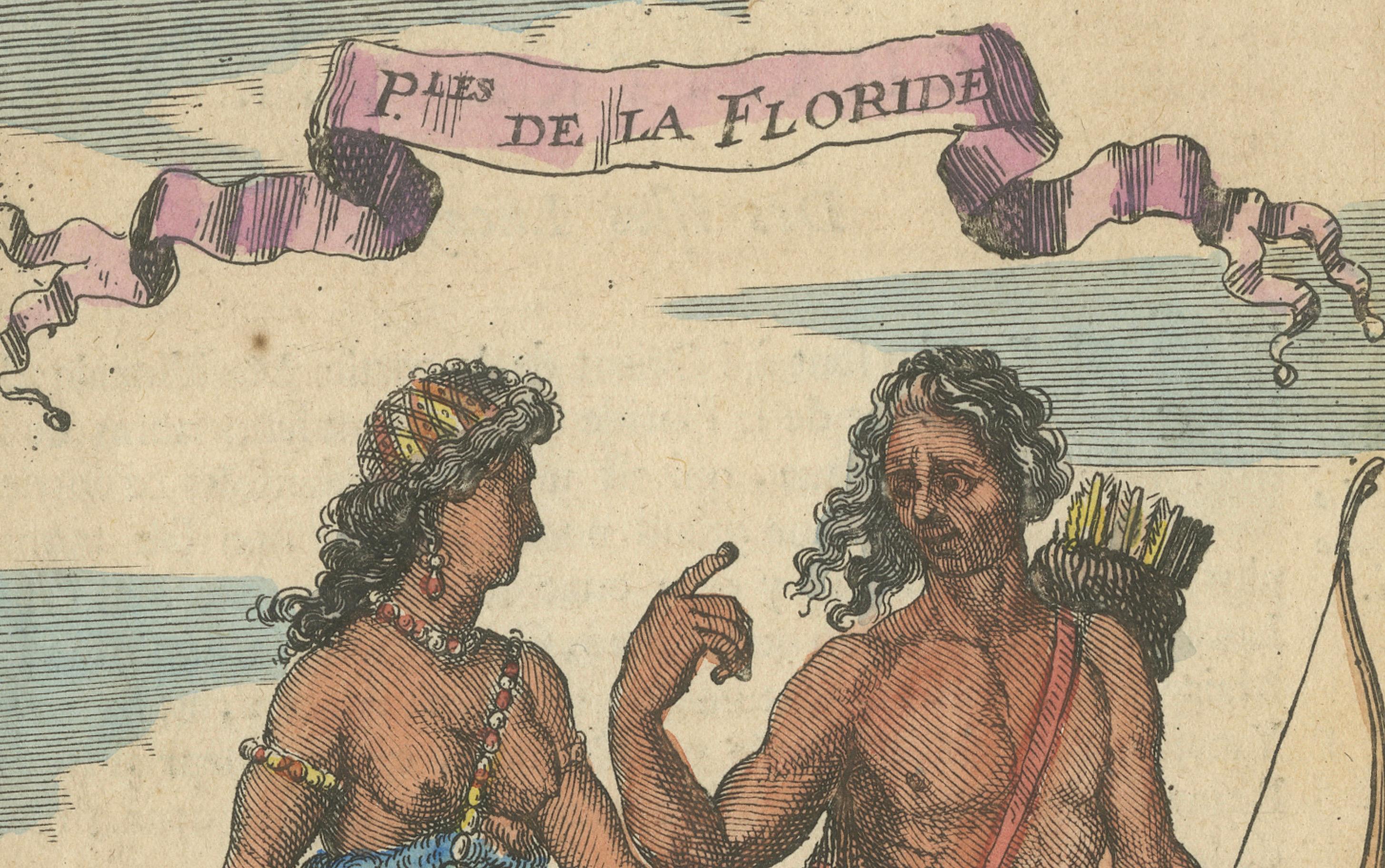 Florida Indians, Couple in Traditional Dress – Mallet America Engraving, 1683