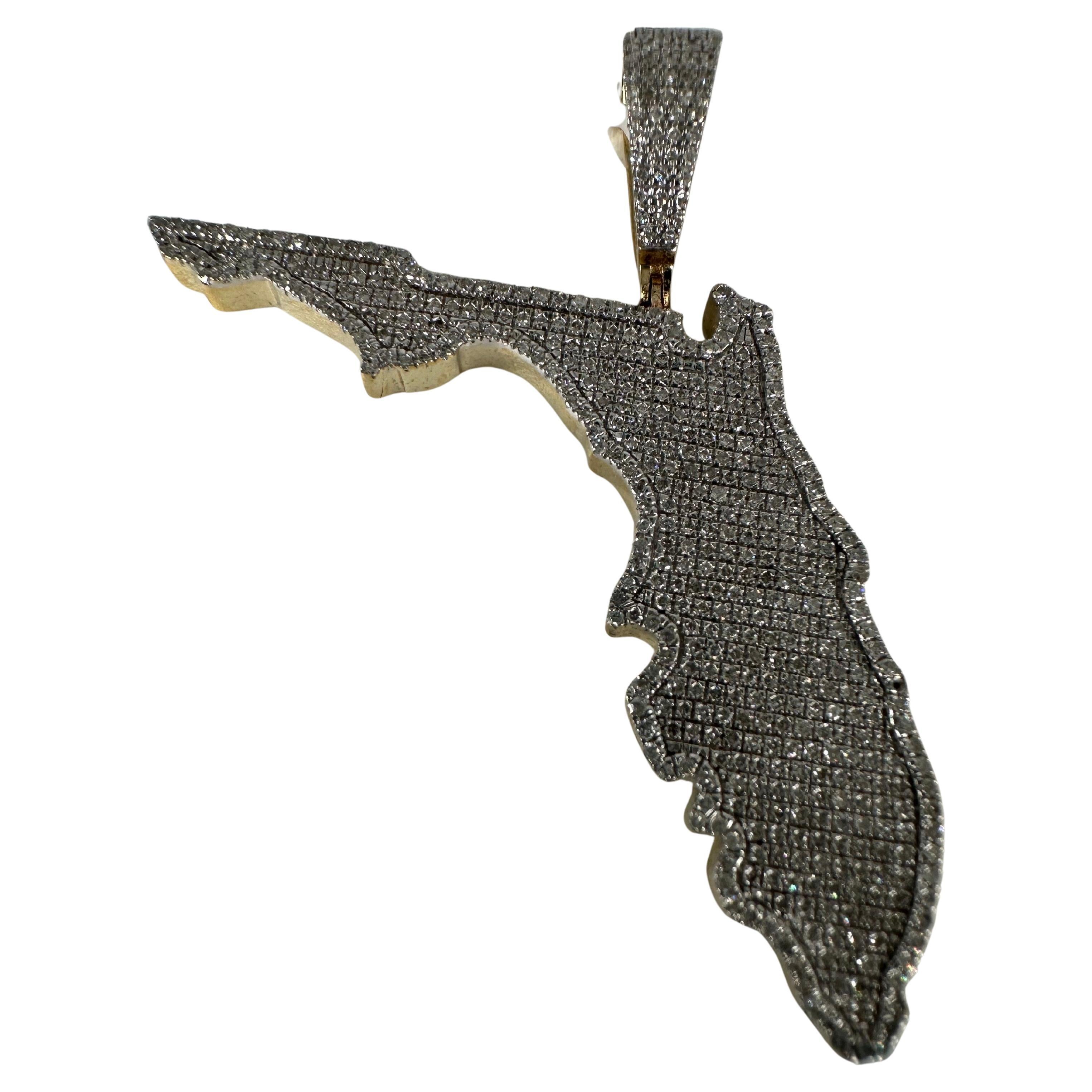 Florida map diamond map pendant large size 10KT gold 0.50ct